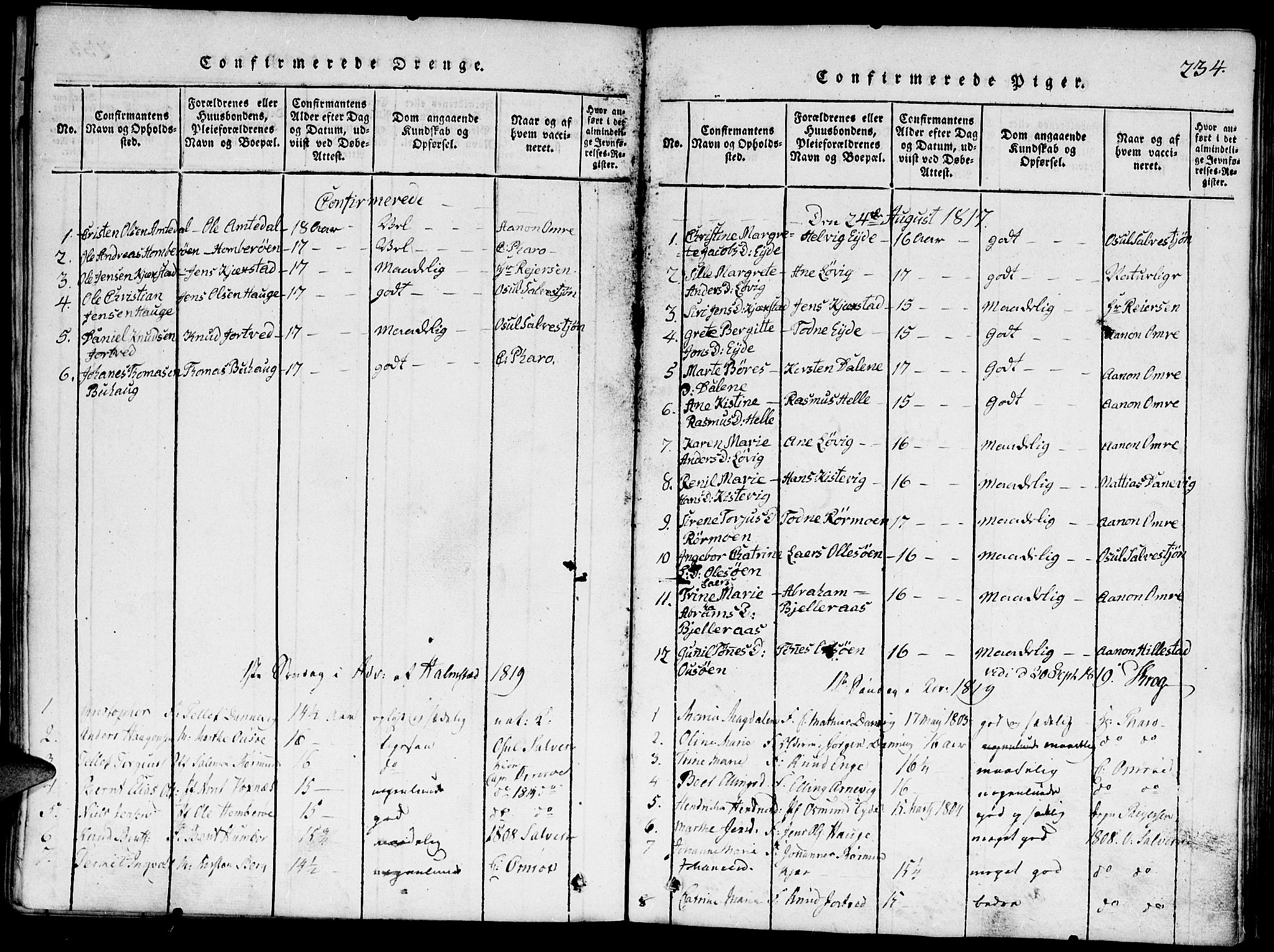 Hommedal sokneprestkontor, SAK/1111-0023/F/Fa/Faa/L0001: Parish register (official) no. A 1, 1816-1860, p. 234
