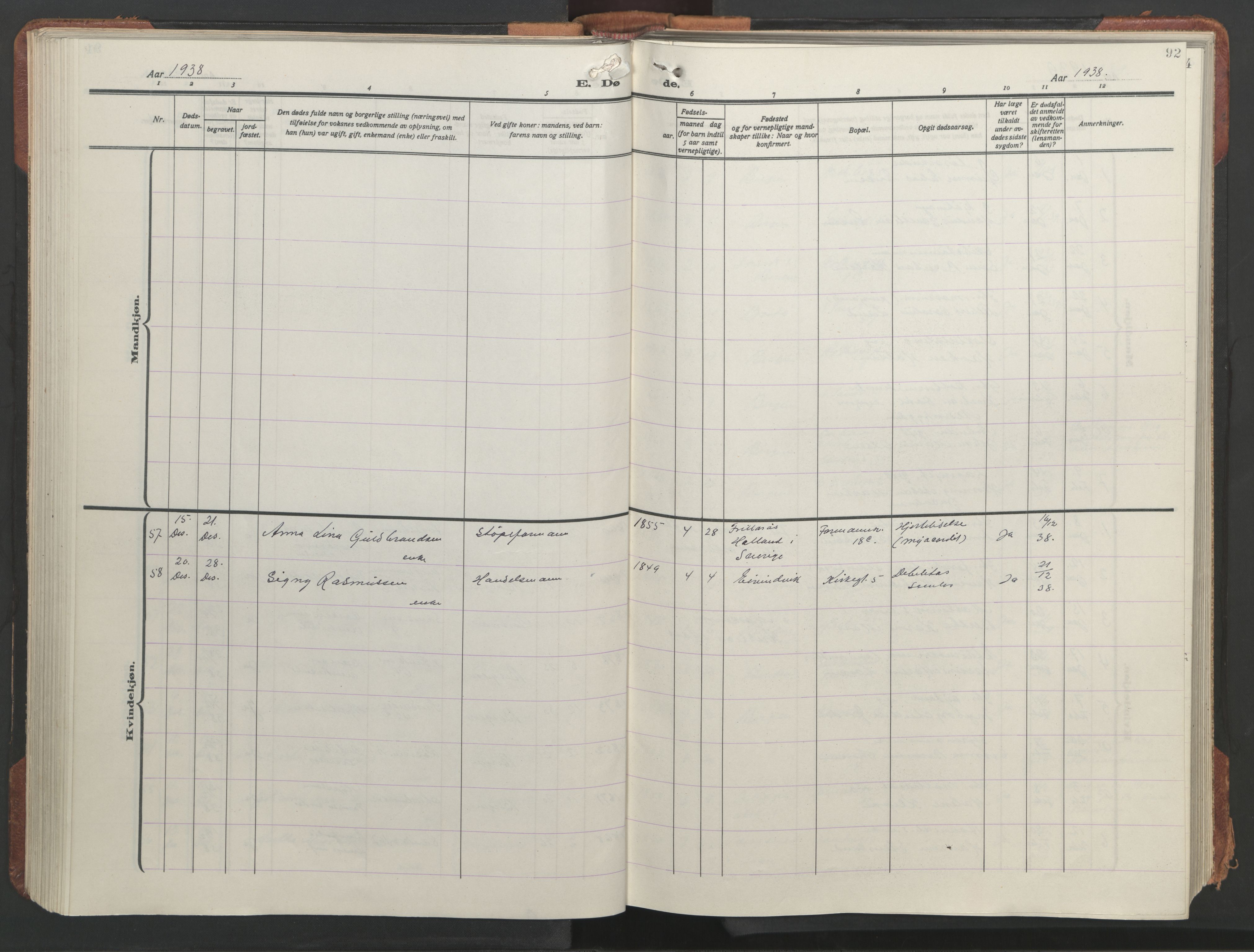 Sandviken Sokneprestembete, SAB/A-77601/H/Hb/L0018: Parish register (copy) no. E 2, 1926-1962, p. 91b-92a