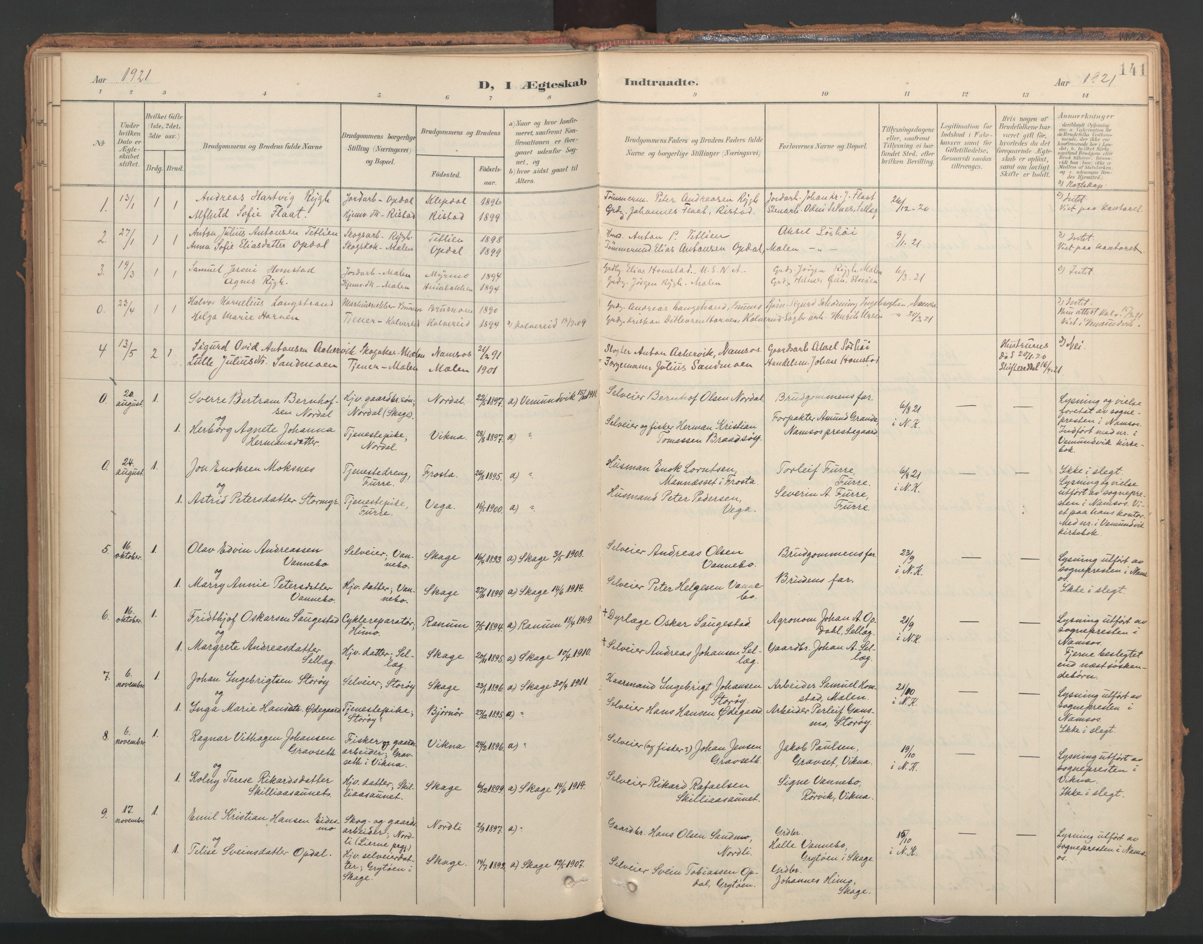 Ministerialprotokoller, klokkerbøker og fødselsregistre - Nord-Trøndelag, SAT/A-1458/766/L0564: Parish register (official) no. 767A02, 1900-1932, p. 141