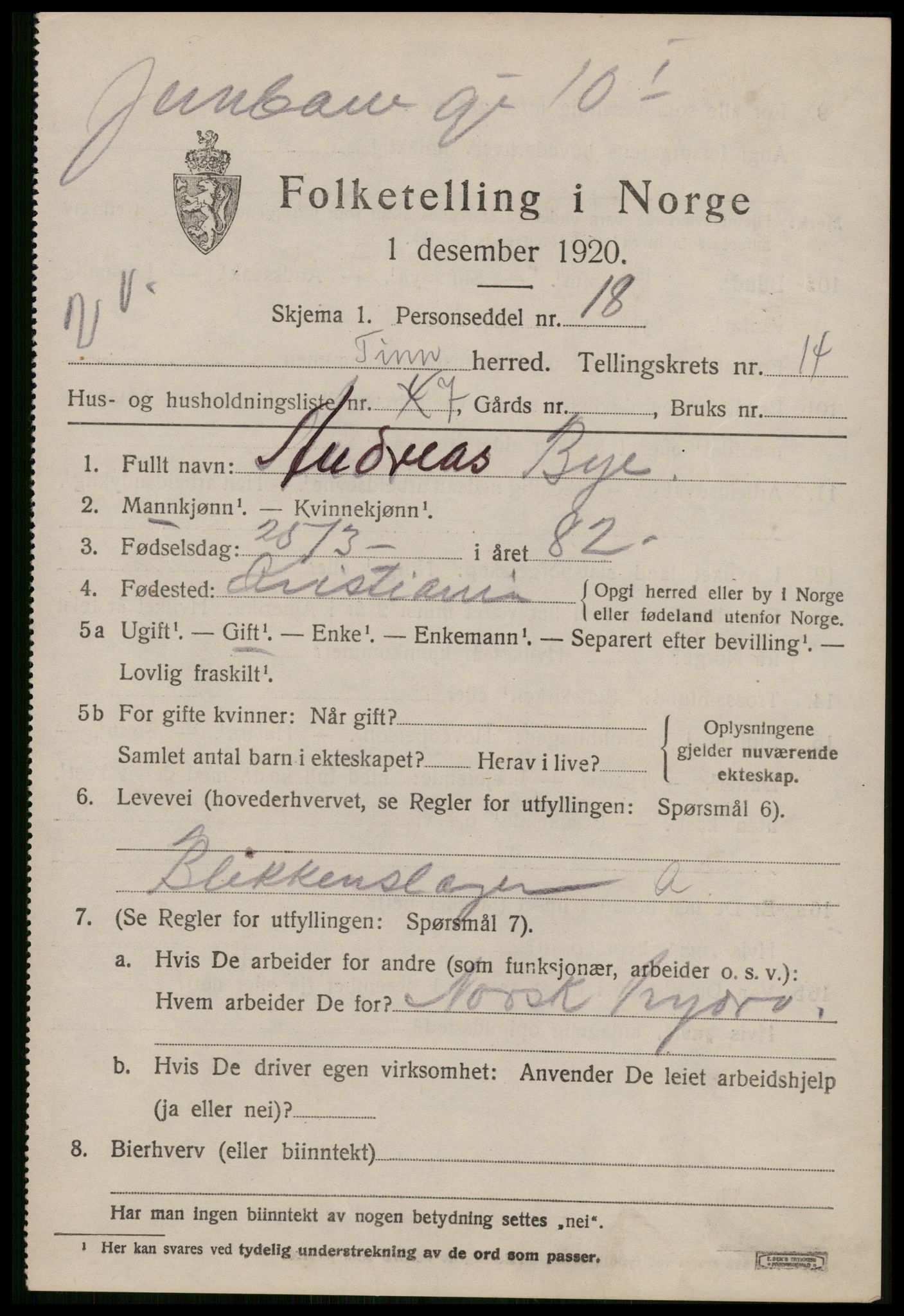 SAKO, 1920 census for Tinn, 1920, p. 8848