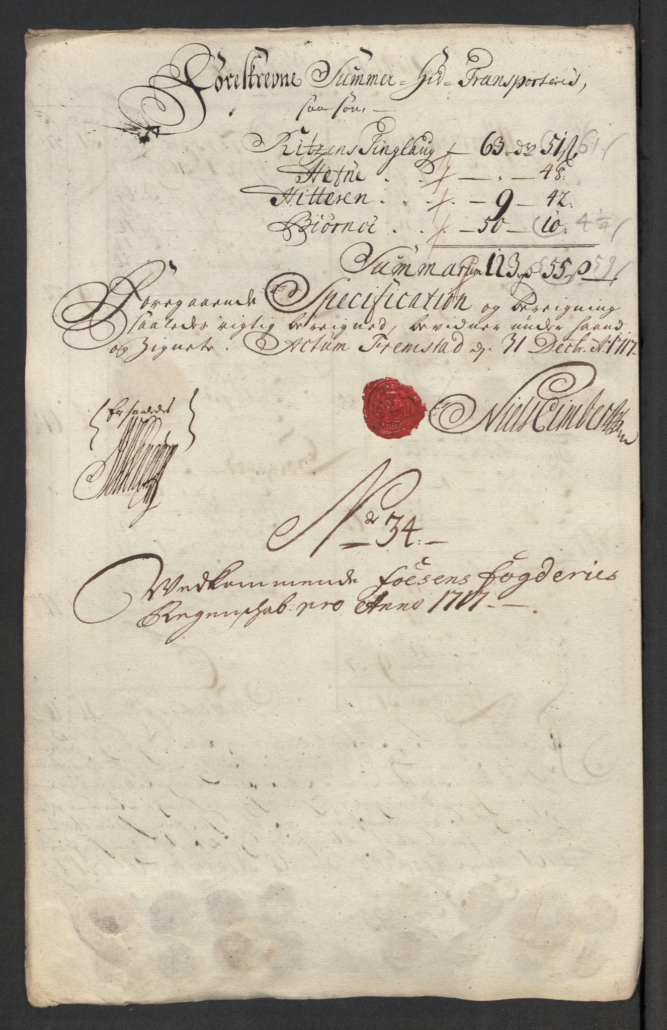 Rentekammeret inntil 1814, Reviderte regnskaper, Fogderegnskap, RA/EA-4092/R57/L3865: Fogderegnskap Fosen, 1717, p. 224