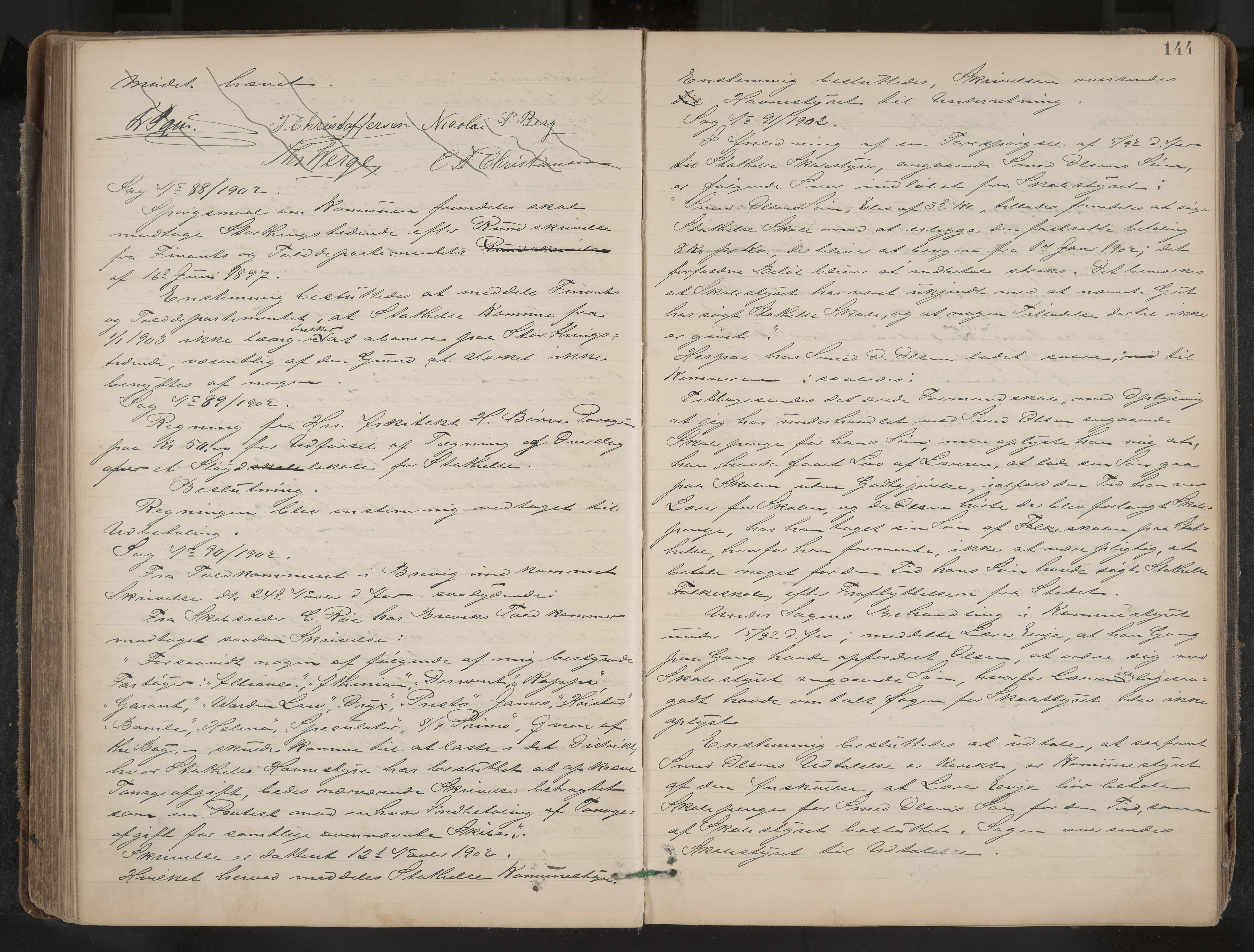 Stathelle formannskap og sentraladministrasjon, IKAK/0803021/A/L0002: Møtebok, 1892-1909, p. 144