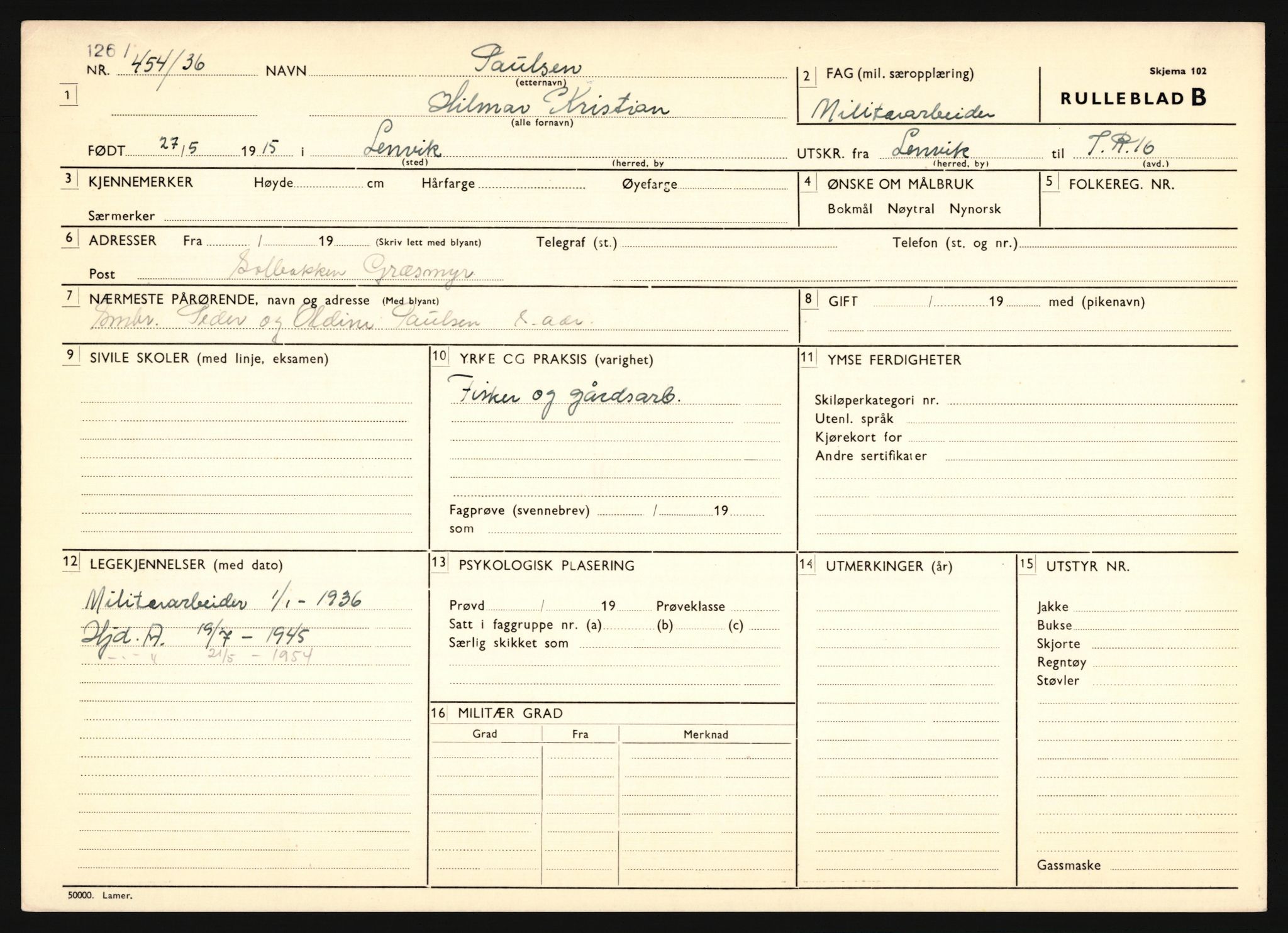 Forsvaret, Troms infanteriregiment nr. 16, AV/RA-RAFA-3146/P/Pa/L0020: Rulleblad for regimentets menige mannskaper, årsklasse 1936, 1936, p. 1087