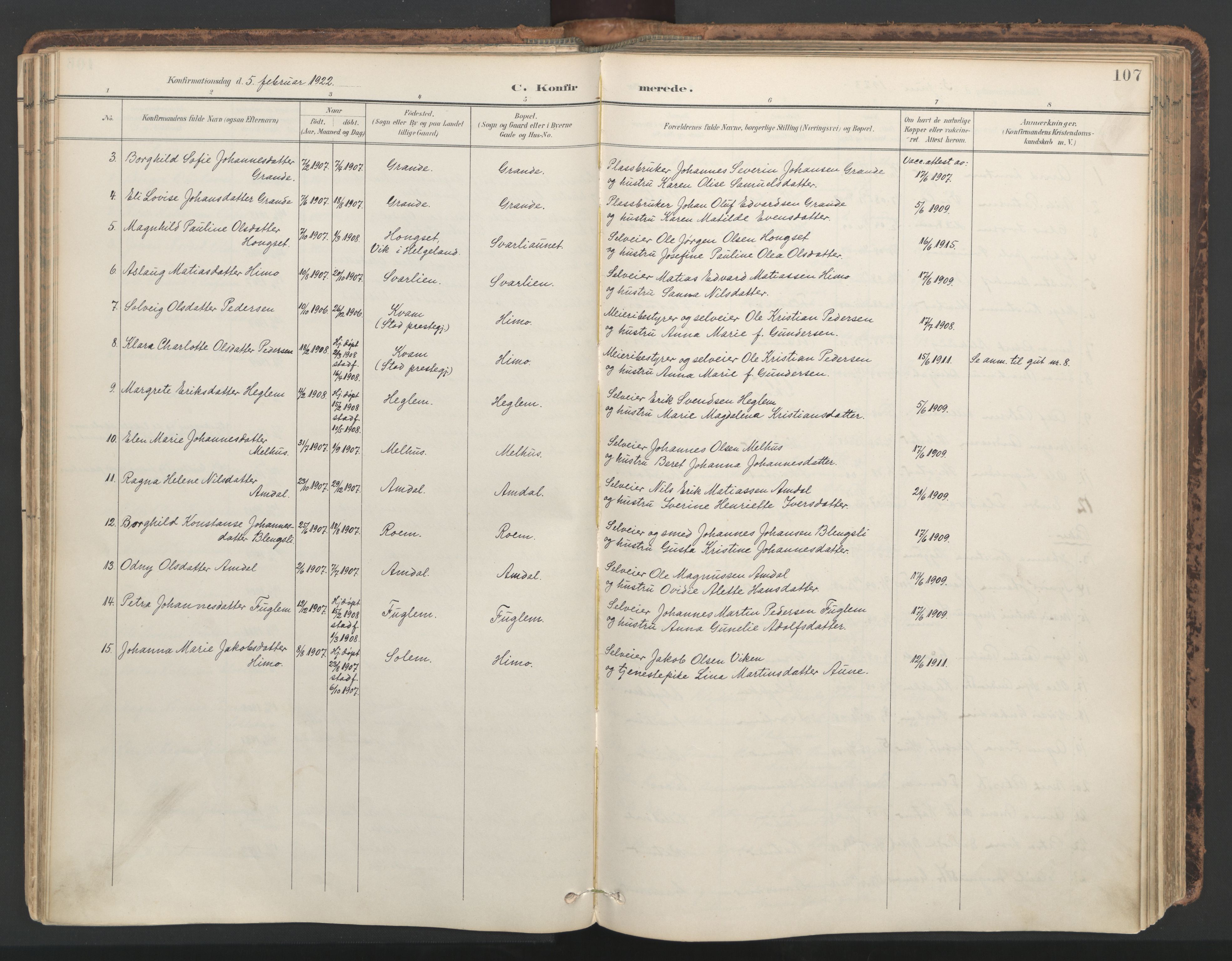 Ministerialprotokoller, klokkerbøker og fødselsregistre - Nord-Trøndelag, AV/SAT-A-1458/764/L0556: Parish register (official) no. 764A11, 1897-1924, p. 107