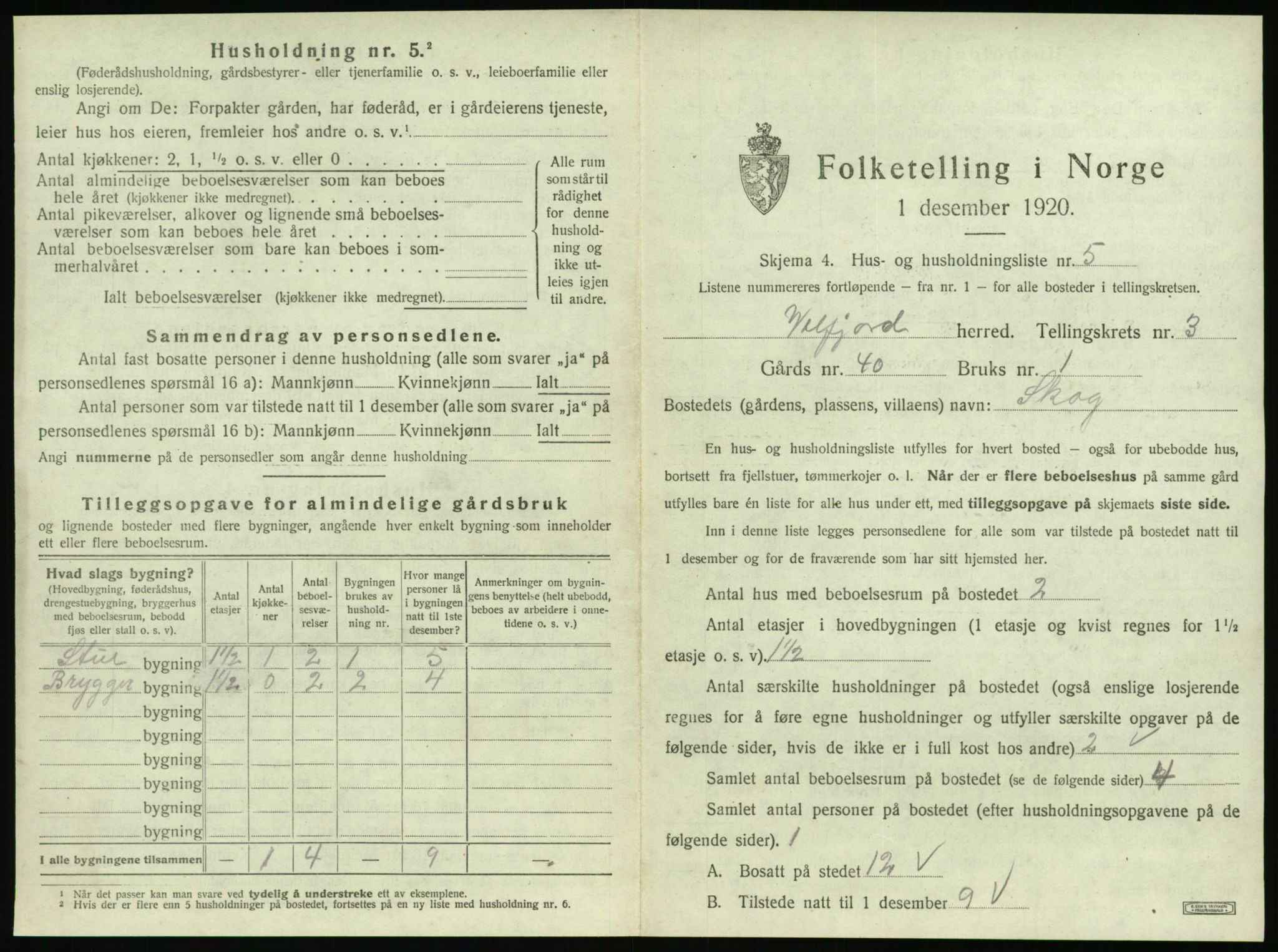 SAT, 1920 census for Velfjord, 1920, p. 331