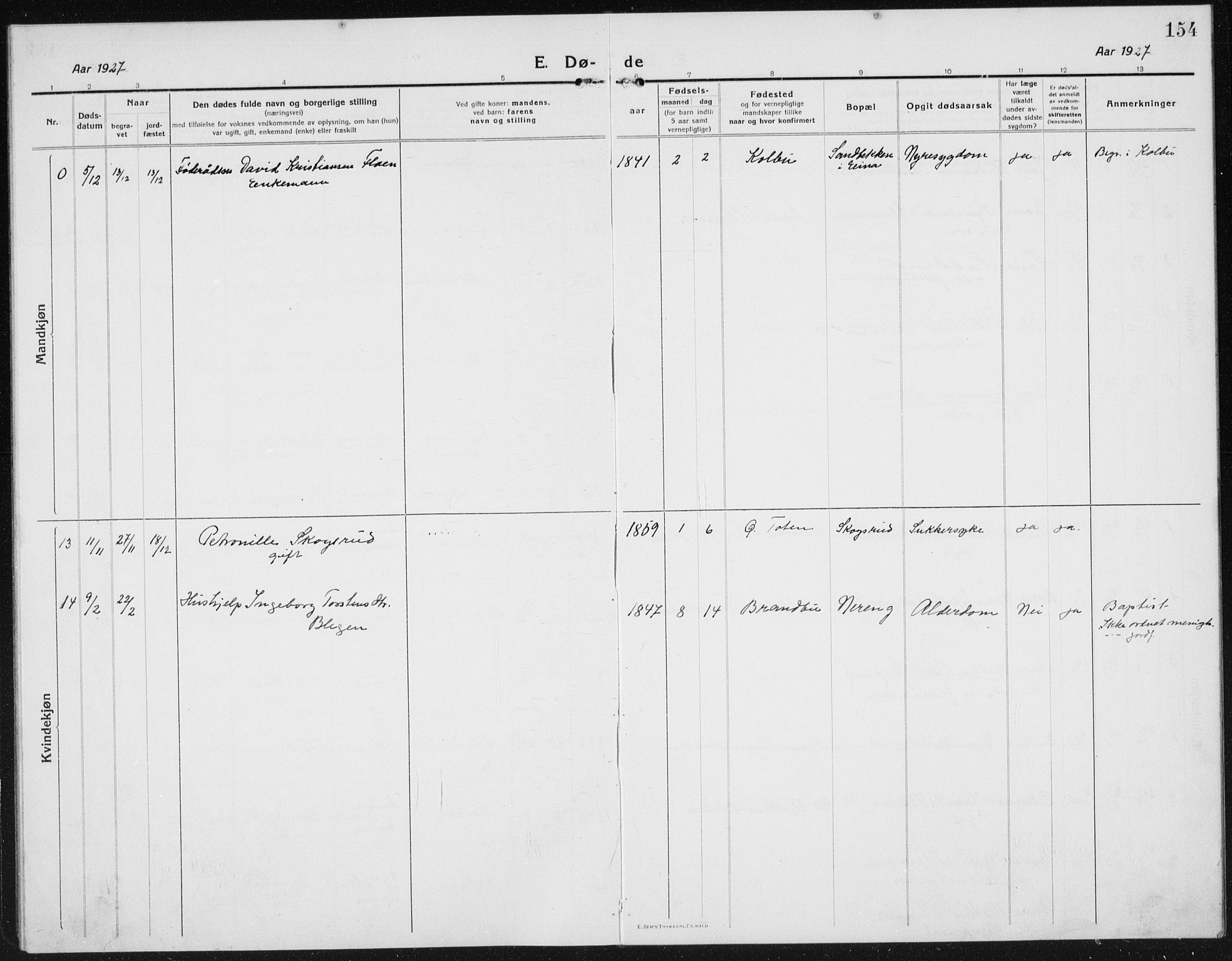 Kolbu prestekontor, SAH/PREST-110/H/Ha/Hab/L0006: Parish register (copy) no. 6, 1916-1934, p. 154