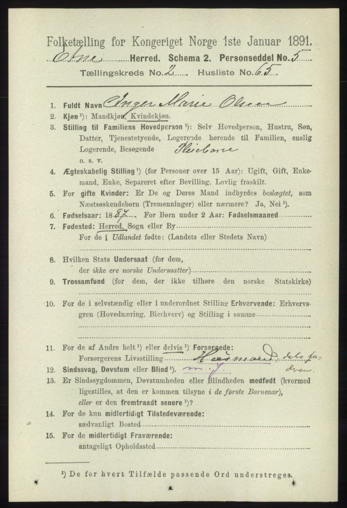 RA, 1891 census for 1211 Etne, 1891, p. 649