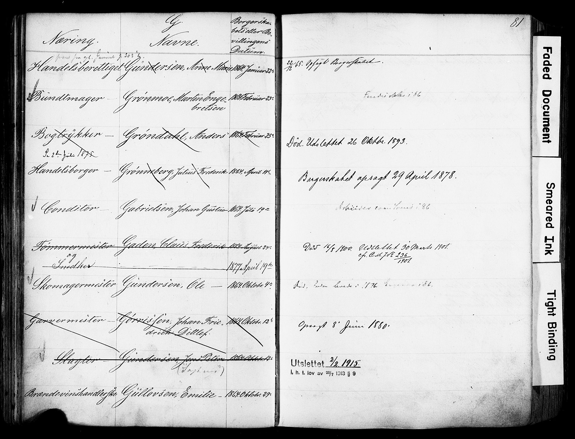 Kristiania magistrat, SAO/A-10711/F/Fb/L0004: Borgerrulle, 1860-1879, p. 83
