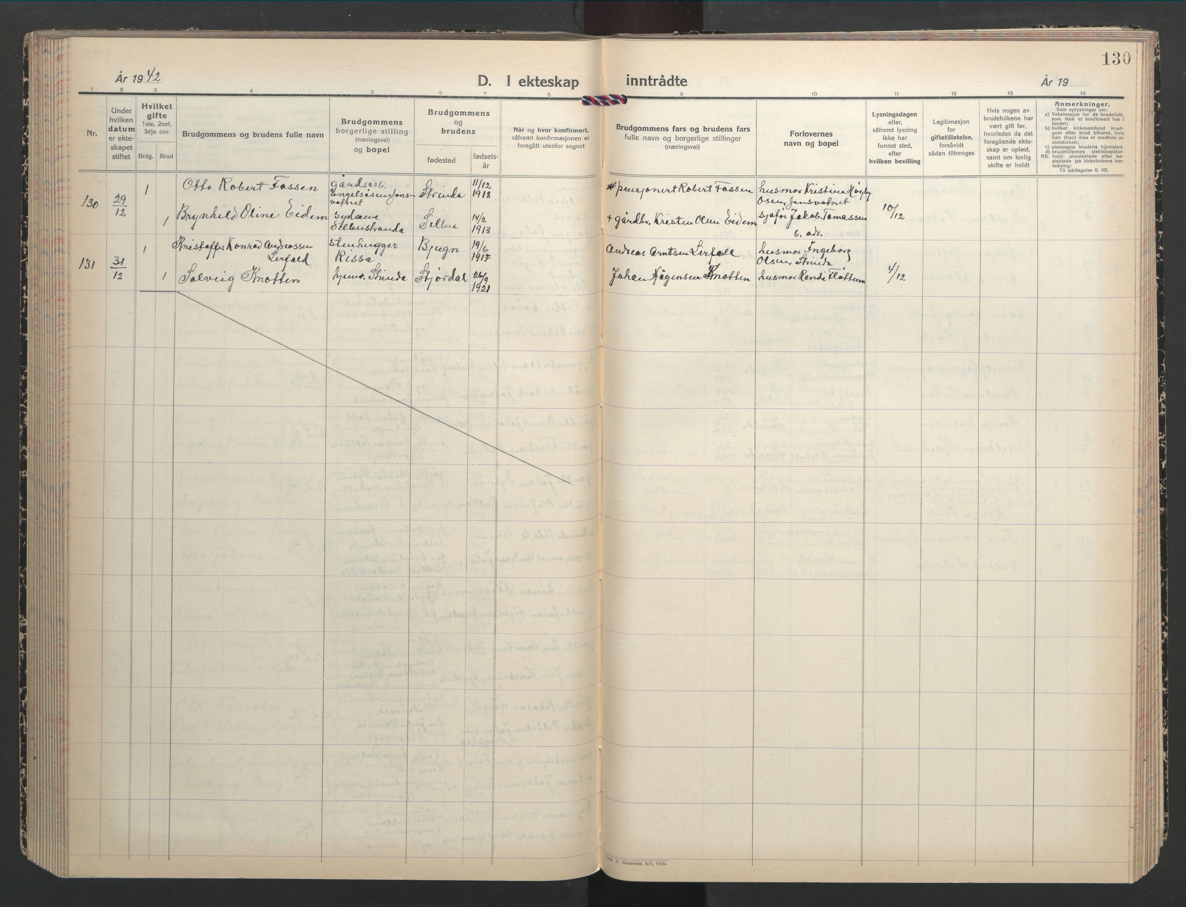 Ministerialprotokoller, klokkerbøker og fødselsregistre - Sør-Trøndelag, SAT/A-1456/607/L0328: Parish register (copy) no. 607C02, 1940-1948, p. 130