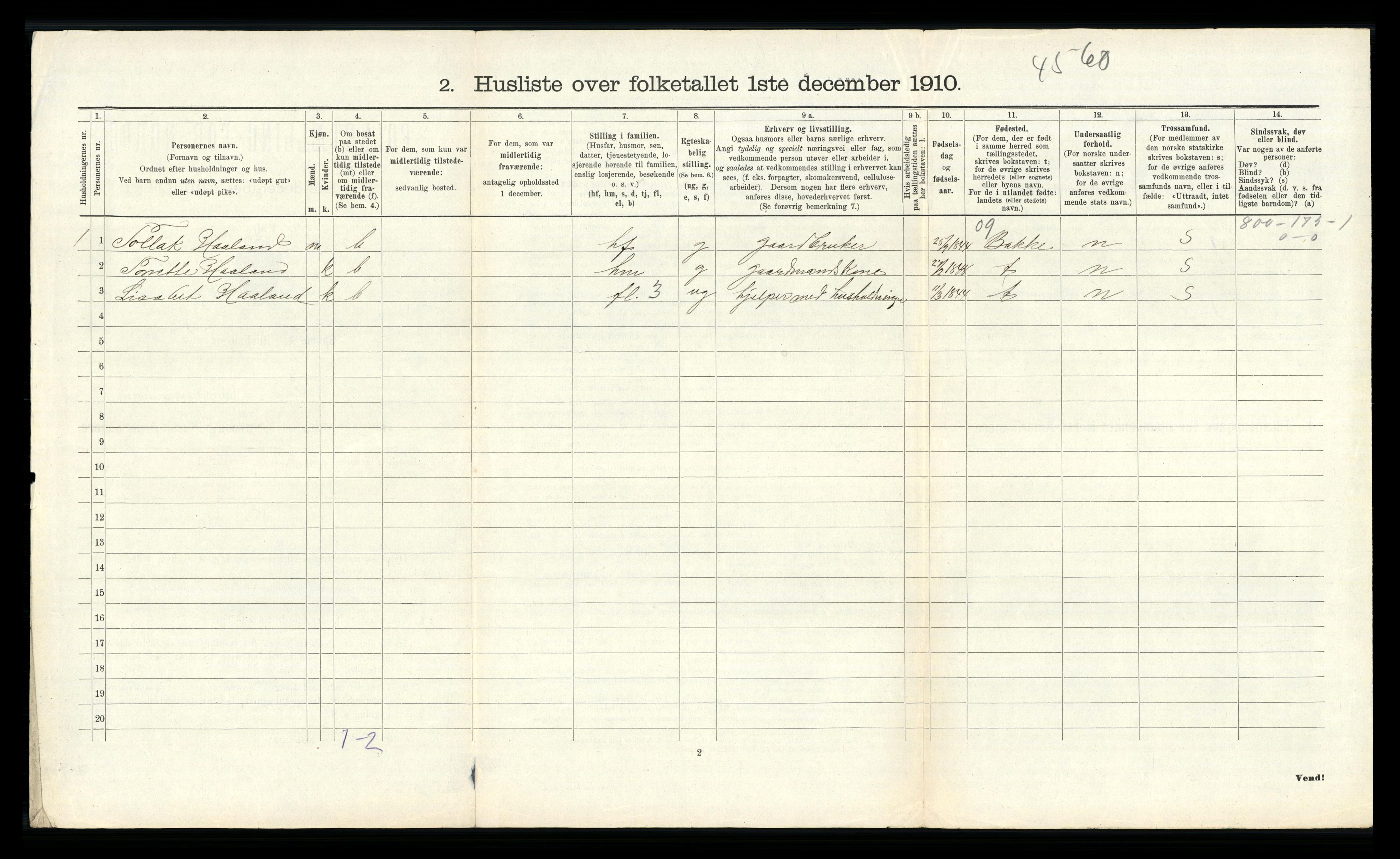 RA, 1910 census for Hidra, 1910, p. 608