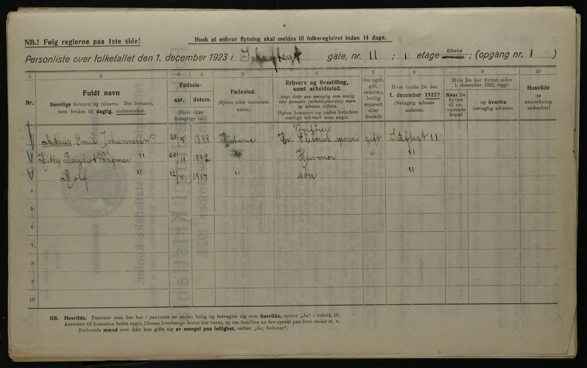 OBA, Municipal Census 1923 for Kristiania, 1923, p. 99169