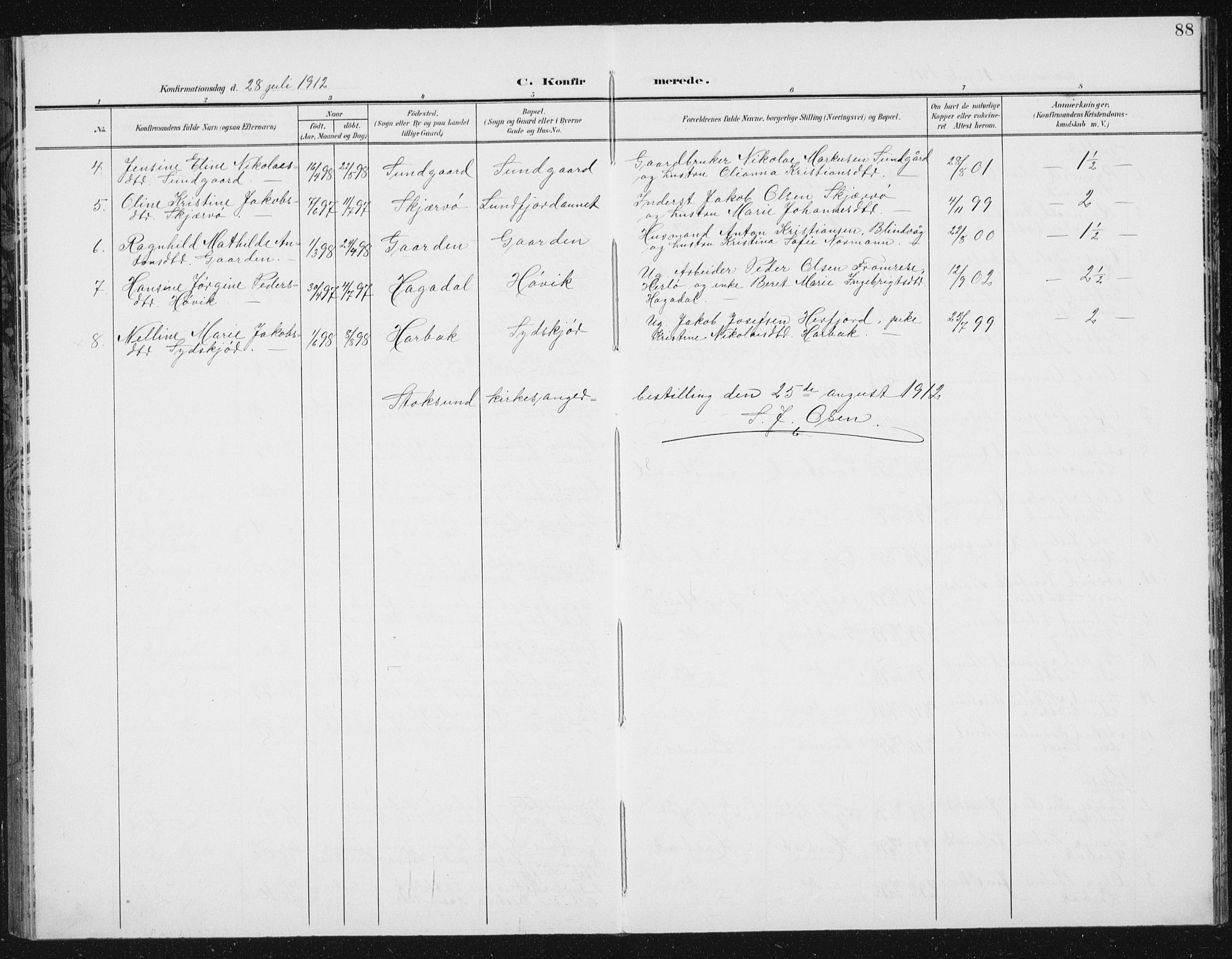 Ministerialprotokoller, klokkerbøker og fødselsregistre - Sør-Trøndelag, SAT/A-1456/656/L0699: Parish register (copy) no. 656C05, 1905-1920, p. 88