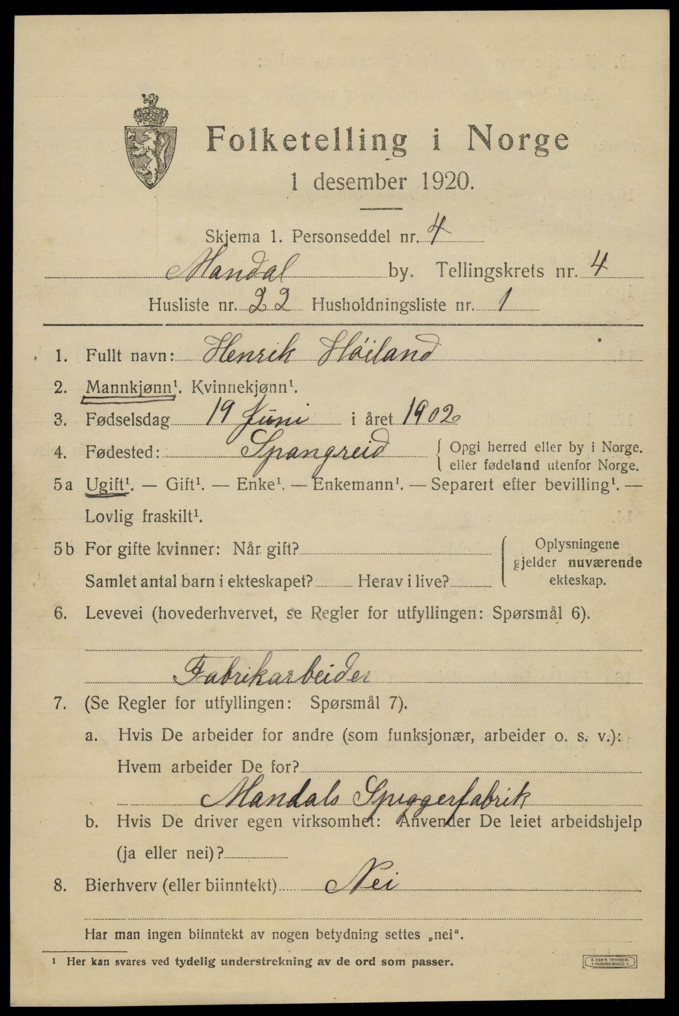 SAK, 1920 census for Mandal, 1920, p. 7247
