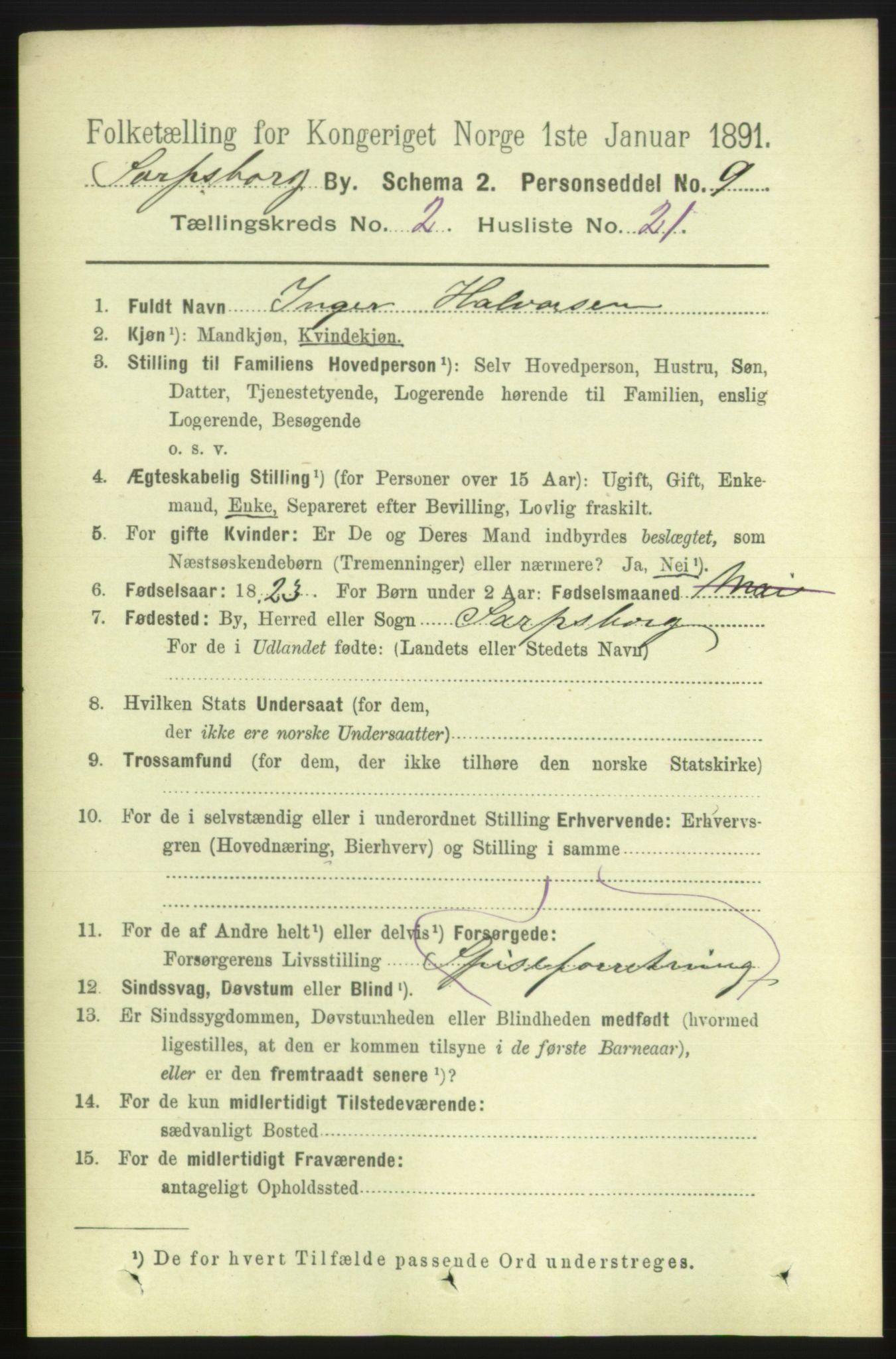 RA, 1891 census for 0102 Sarpsborg, 1891, p. 1468