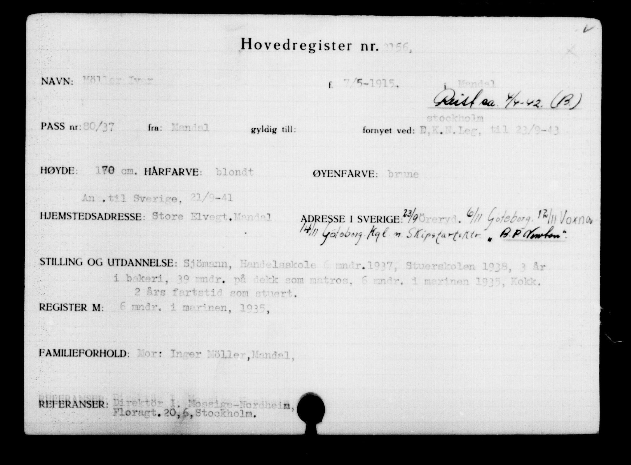Utenriksstasjonene, Legasjonen i Stockholm, Flyktningkontoret, AV/RA-S-6753/V/Va/L0003: Kjesäterkartoteket, flyktninger med registreringsnr. 2001-3495, 1940-1945, p. 216