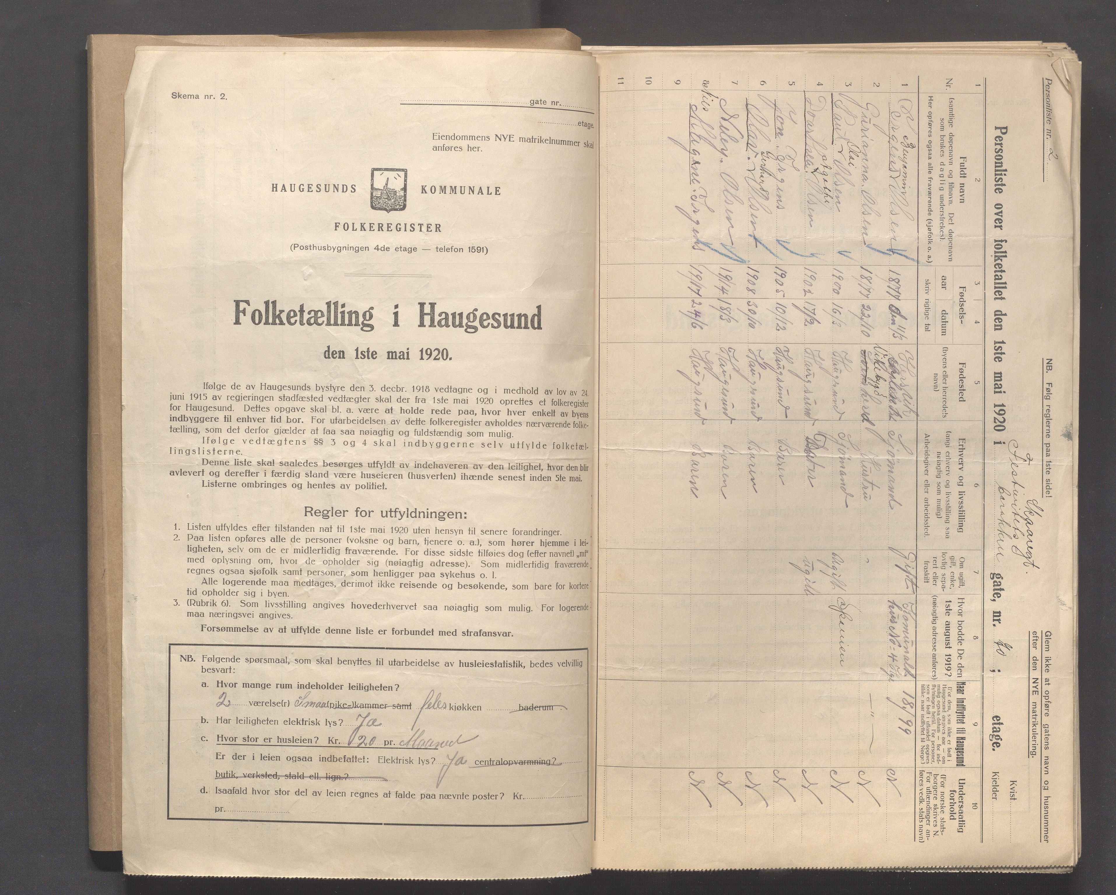 IKAR, Local census 1.5.1920 for Haugesund, 1920, p. 3428