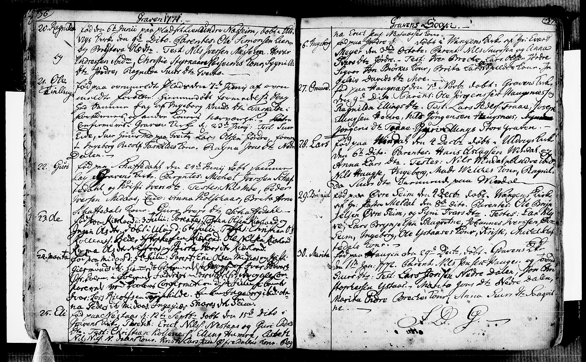 Ulvik sokneprestembete, SAB/A-78801/H/Haa: Parish register (official) no. A 7, 1761-1792, p. 36-37