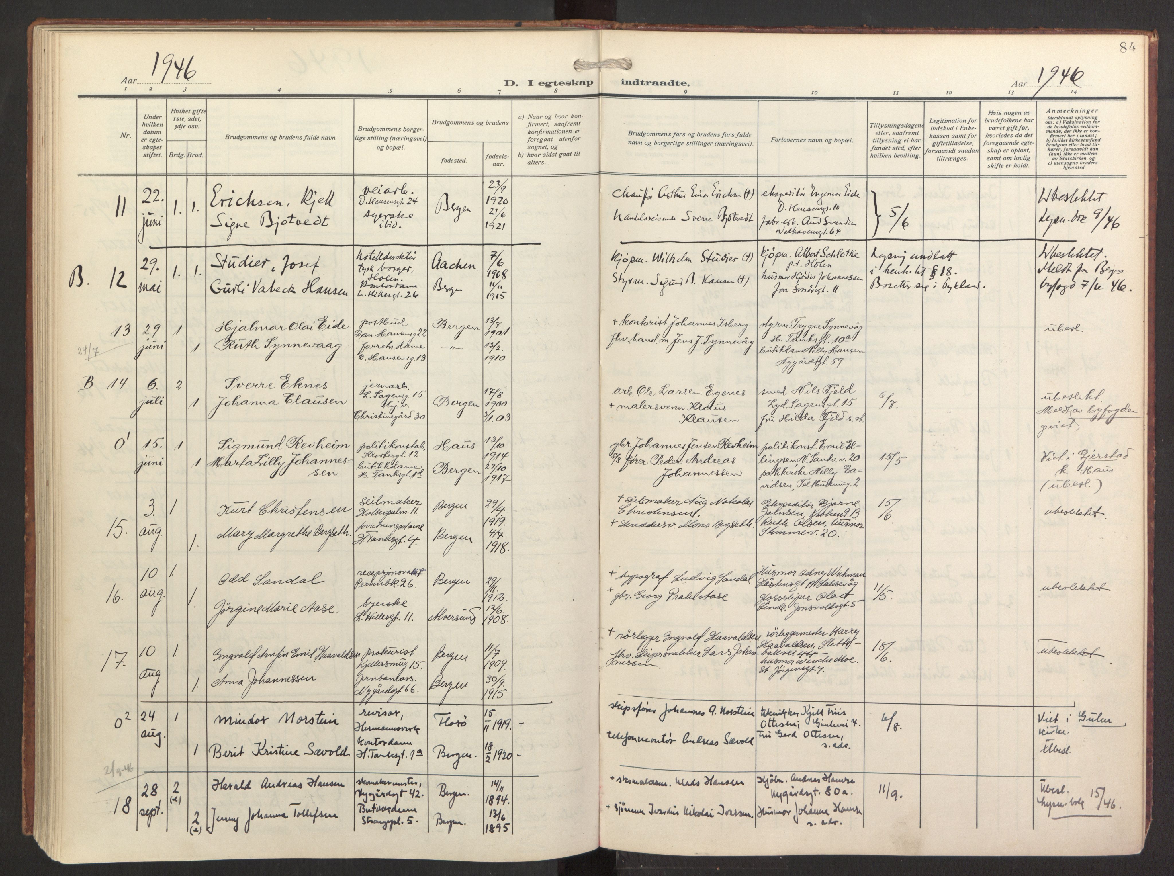 St. Jacob sokneprestembete, AV/SAB-A-78001/H/Haa/L0005: Parish register (official) no. C 1, 1917-1951, p. 84