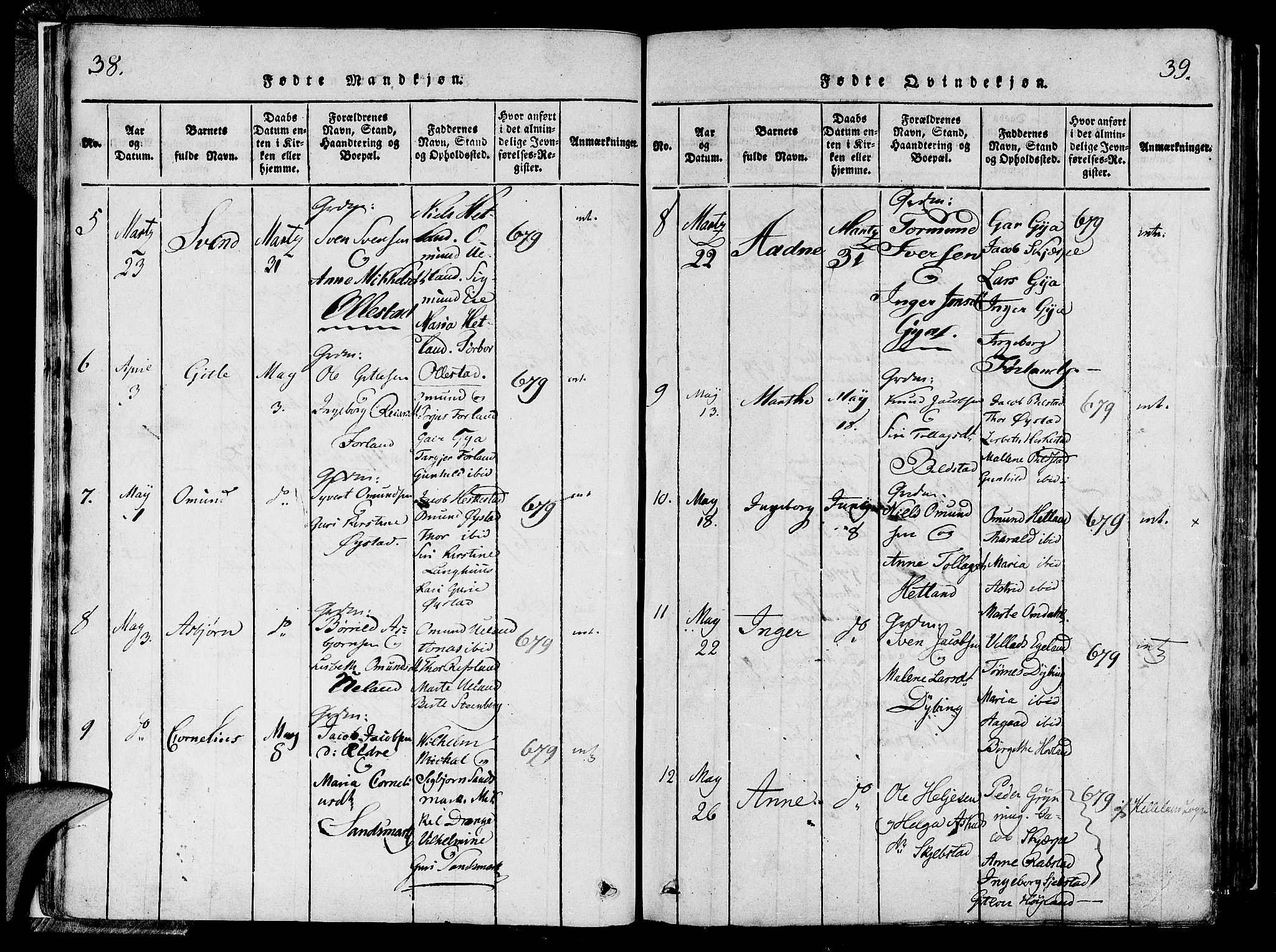 Lund sokneprestkontor, SAST/A-101809/S06/L0006: Parish register (official) no. A 6, 1816-1839, p. 38-39