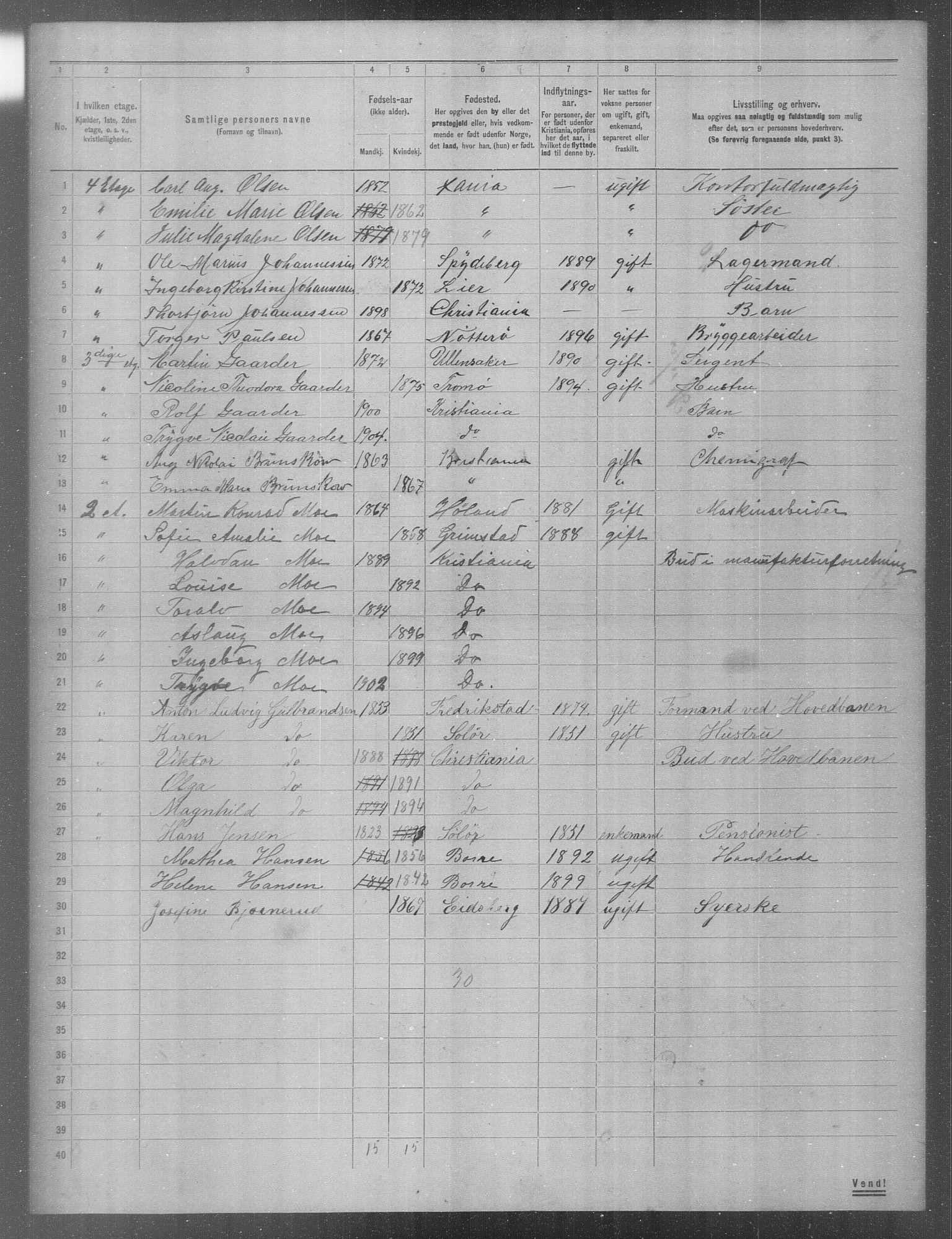 OBA, Municipal Census 1904 for Kristiania, 1904, p. 629