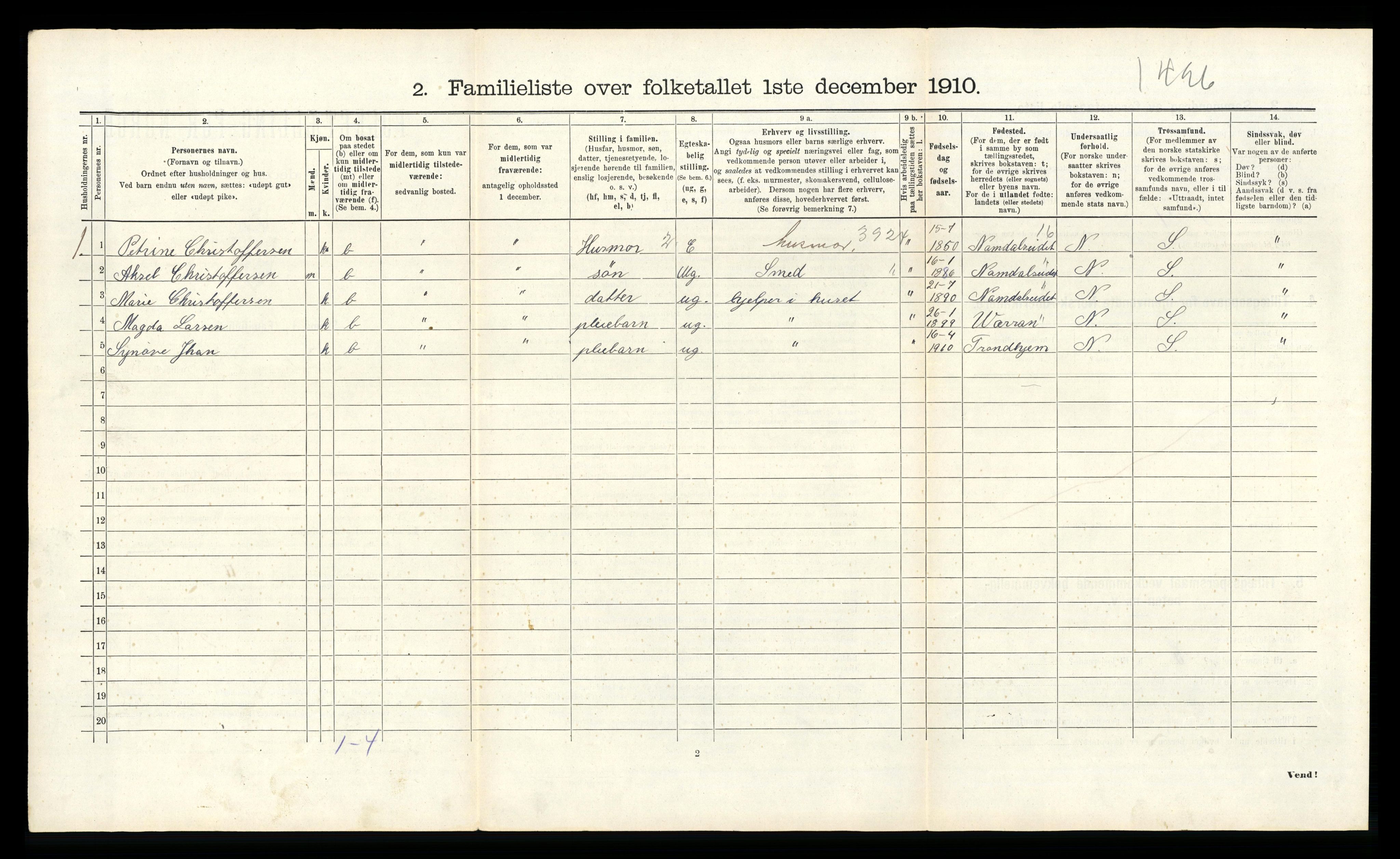 RA, 1910 census for Trondheim, 1910, p. 14348