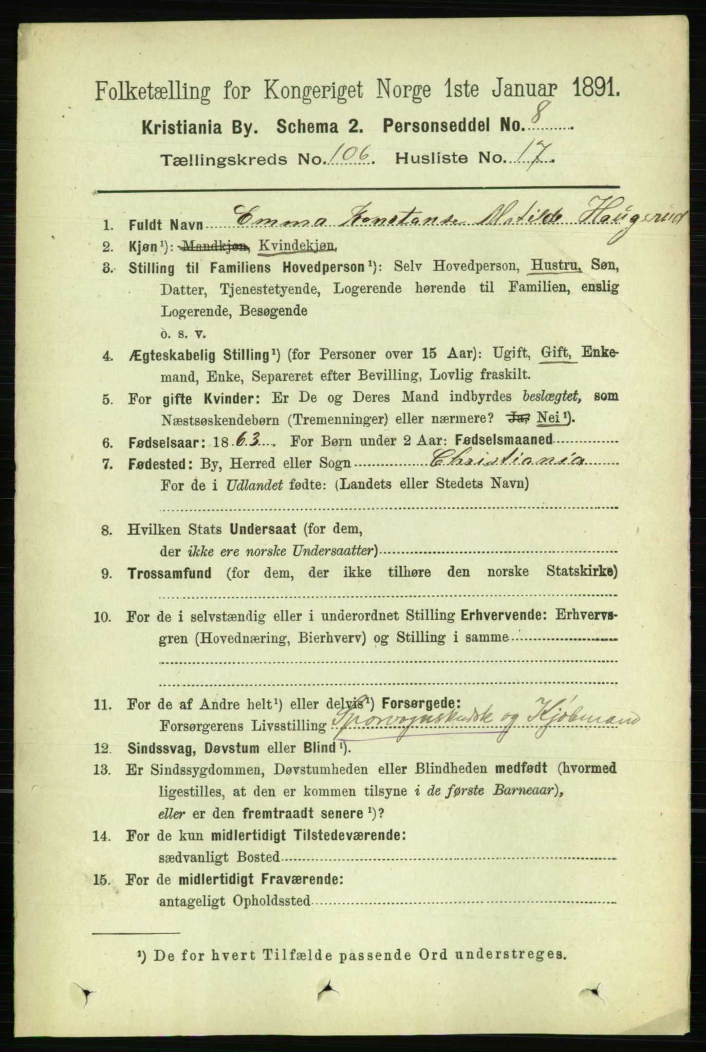 RA, 1891 census for 0301 Kristiania, 1891, p. 54265