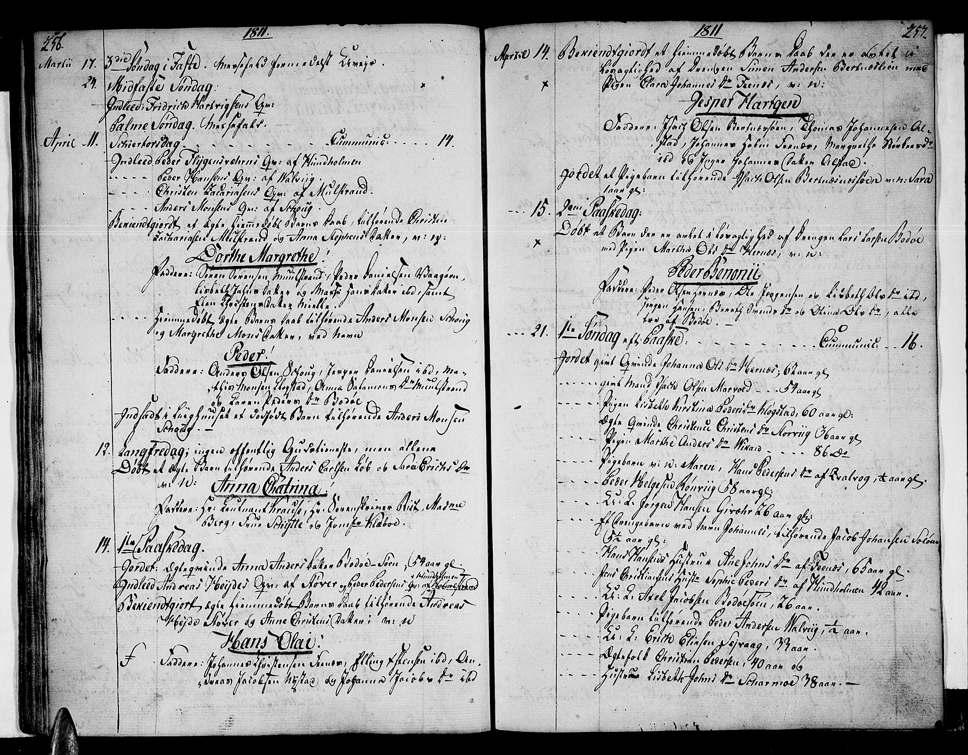 Ministerialprotokoller, klokkerbøker og fødselsregistre - Nordland, AV/SAT-A-1459/801/L0004: Parish register (official) no. 801A04, 1796-1817, p. 256-257