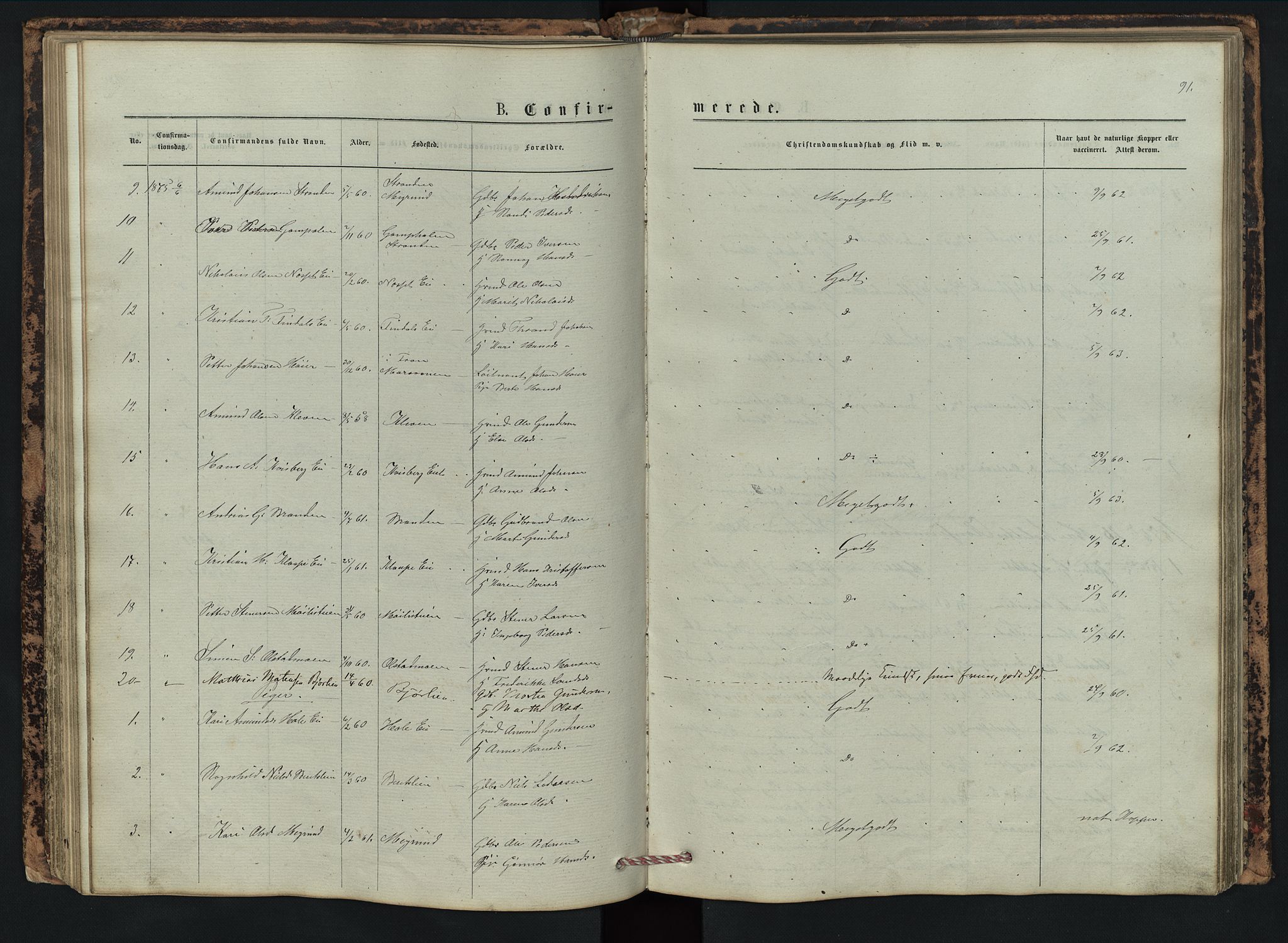 Vestre Gausdal prestekontor, SAH/PREST-094/H/Ha/Hab/L0002: Parish register (copy) no. 2, 1874-1897, p. 91
