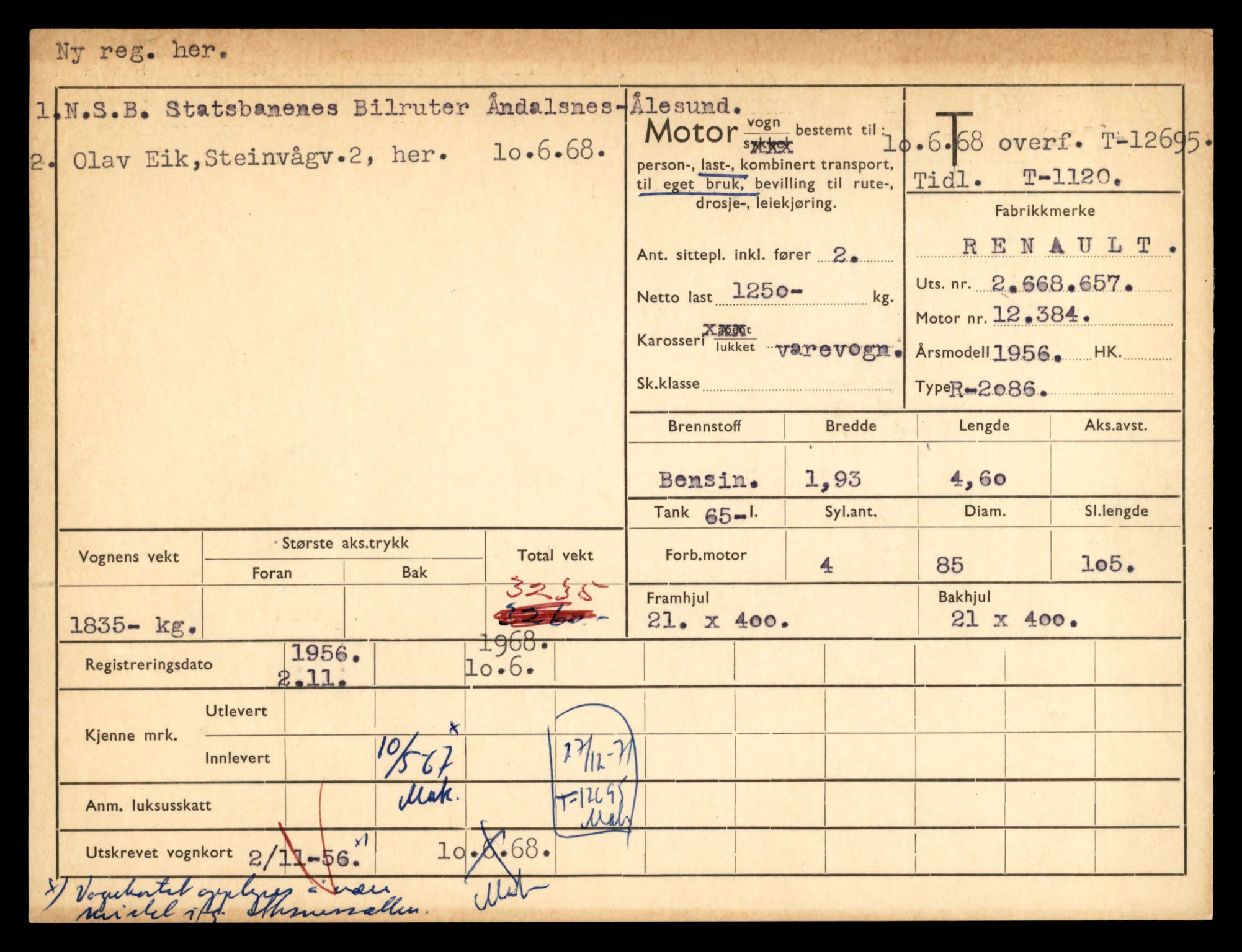 Møre og Romsdal vegkontor - Ålesund trafikkstasjon, AV/SAT-A-4099/F/Fe/L0035: Registreringskort for kjøretøy T 12653 - T 12829, 1927-1998, p. 838