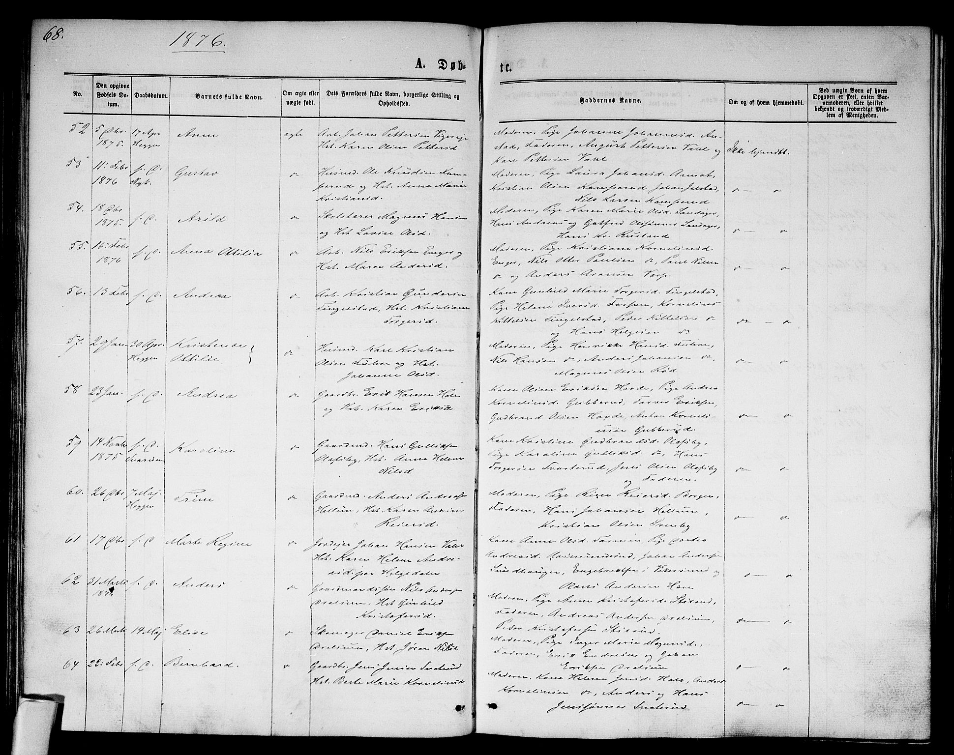 Modum kirkebøker, AV/SAKO-A-234/G/Ga/L0007: Parish register (copy) no. I 7, 1869-1878, p. 68