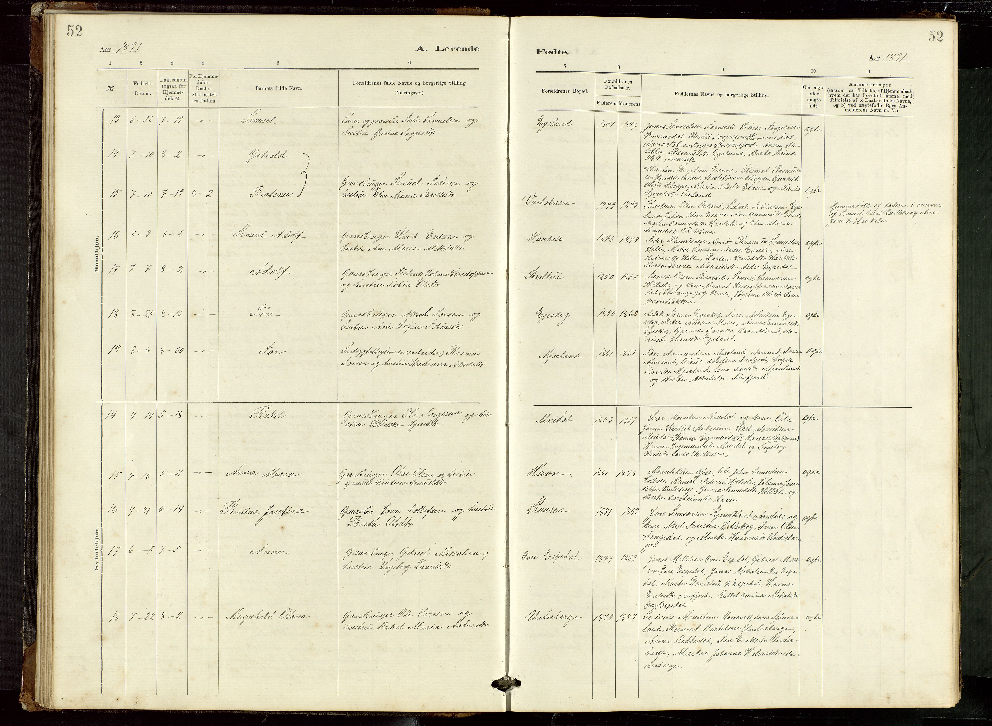 Høgsfjord sokneprestkontor, AV/SAST-A-101624/H/Ha/Hab/L0009: Parish register (copy) no. B 9, 1883-1920, p. 52