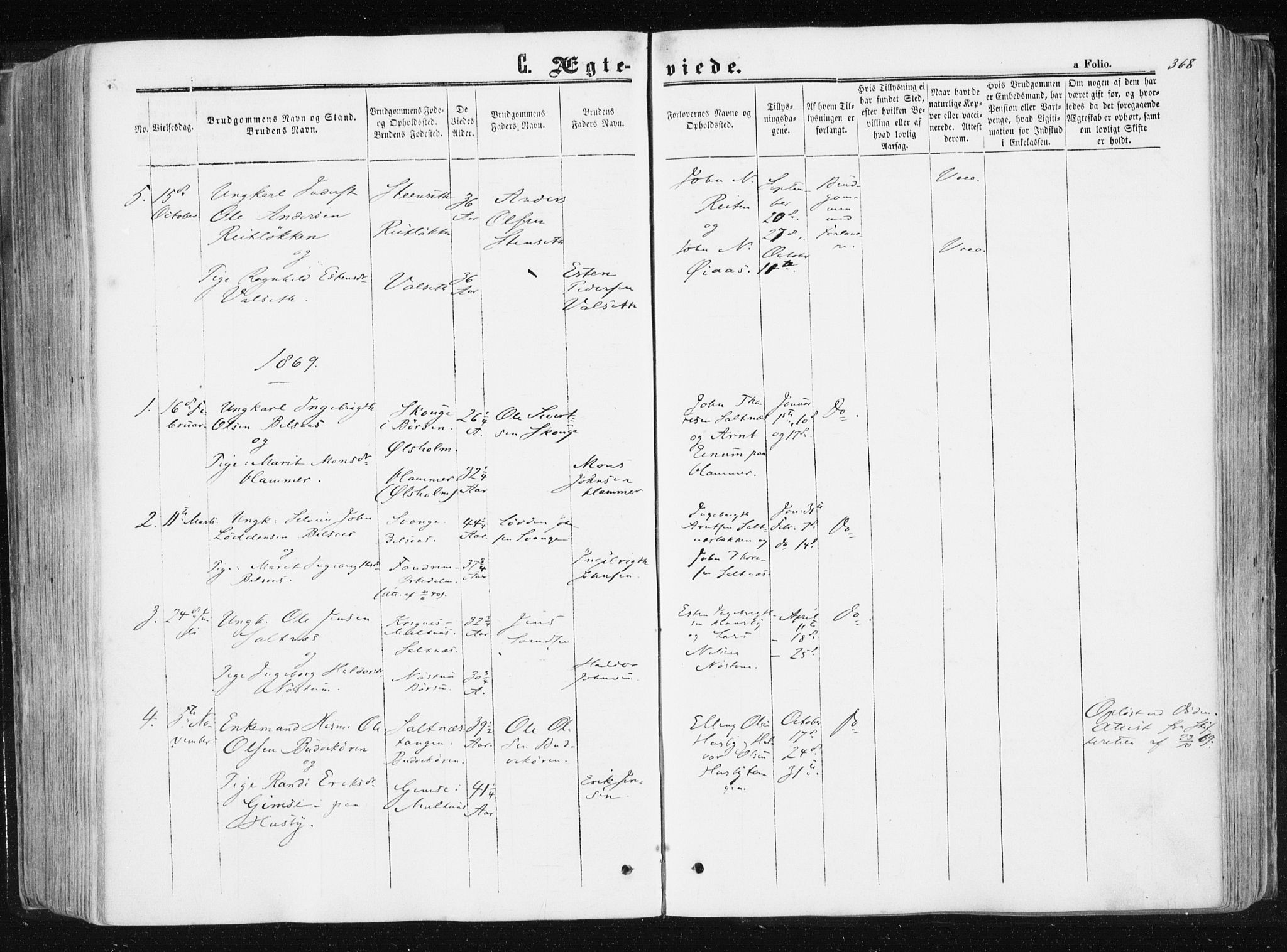 Ministerialprotokoller, klokkerbøker og fødselsregistre - Sør-Trøndelag, AV/SAT-A-1456/612/L0377: Parish register (official) no. 612A09, 1859-1877, p. 368