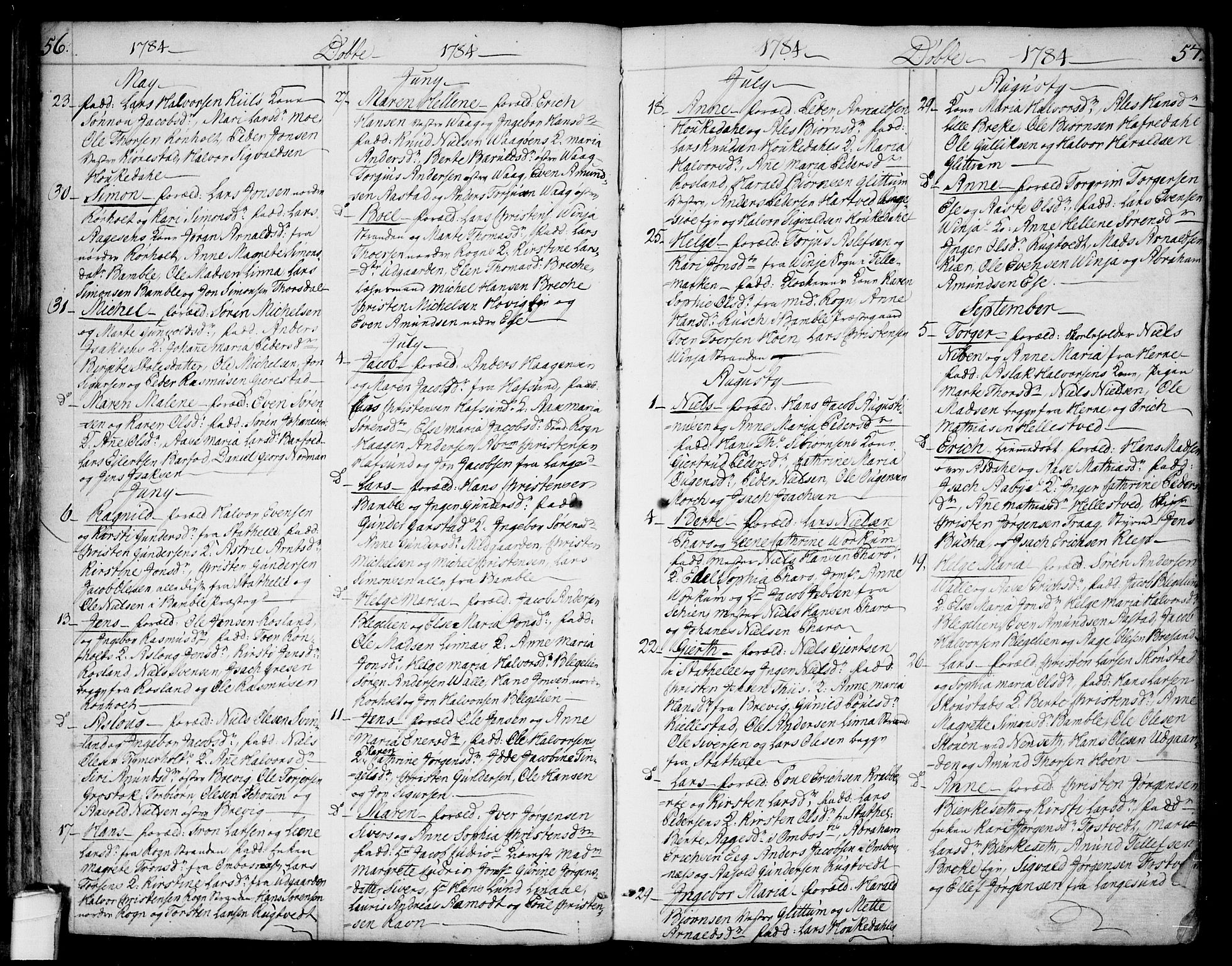 Bamble kirkebøker, SAKO/A-253/F/Fa/L0002: Parish register (official) no. I 2, 1775-1814, p. 56-57