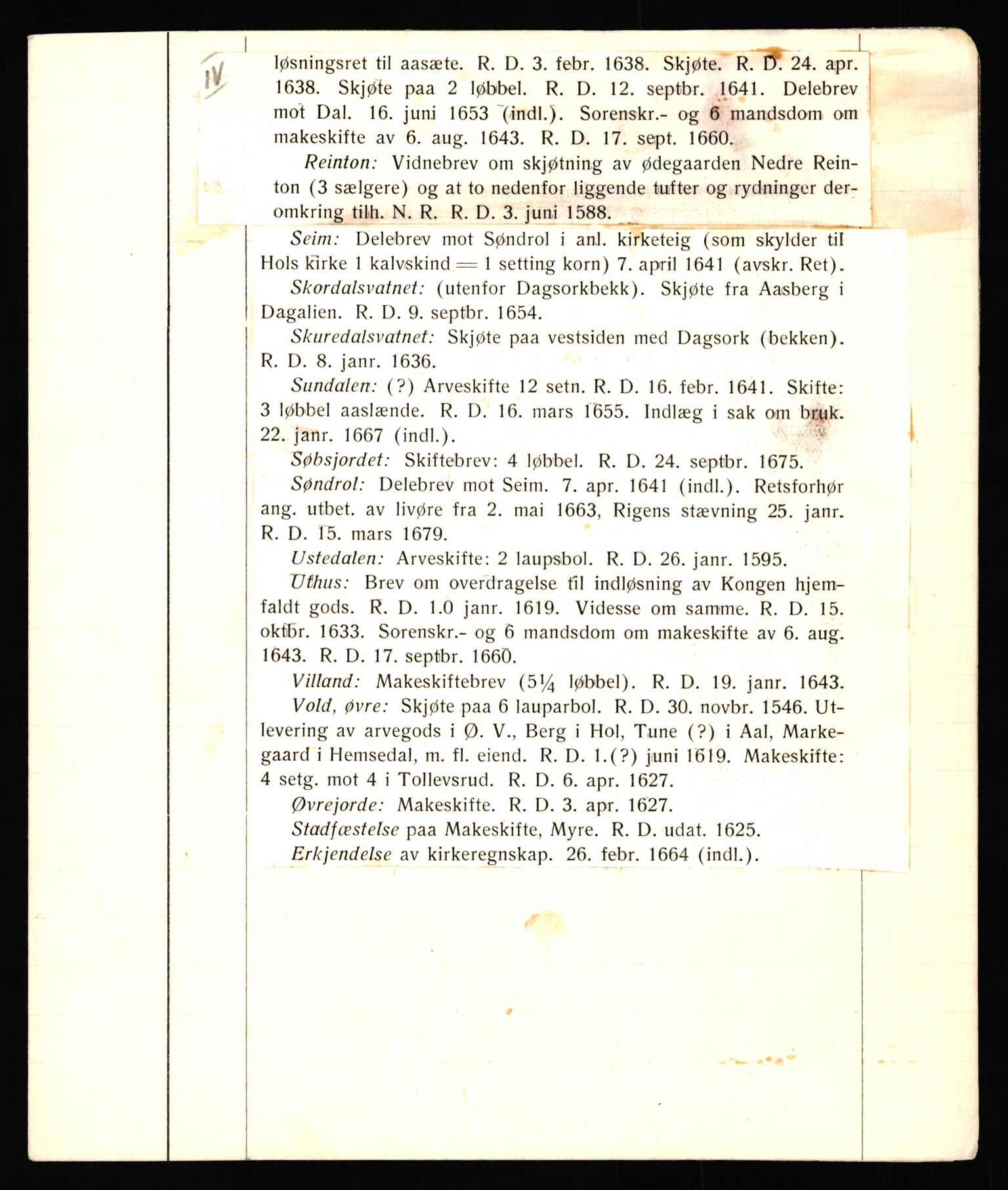 Riksarkivets diplomsamling, AV/RA-EA-5965/F35/F35e/L0012: Registreringssedler Buskerud 1, 1400-1700, p. 17