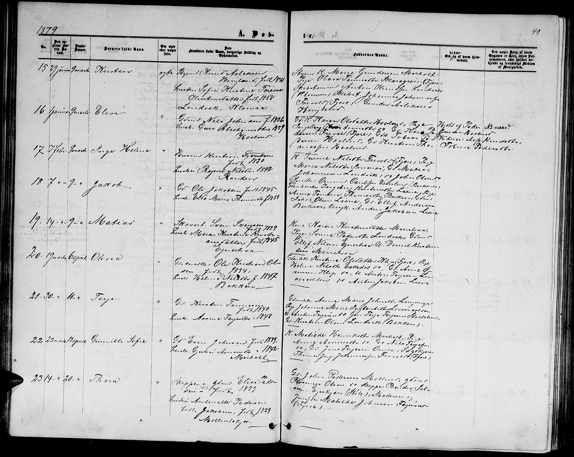 Hommedal sokneprestkontor, AV/SAK-1111-0023/F/Fb/Fbb/L0006: Parish register (copy) no. B 6, 1869-1884, p. 49