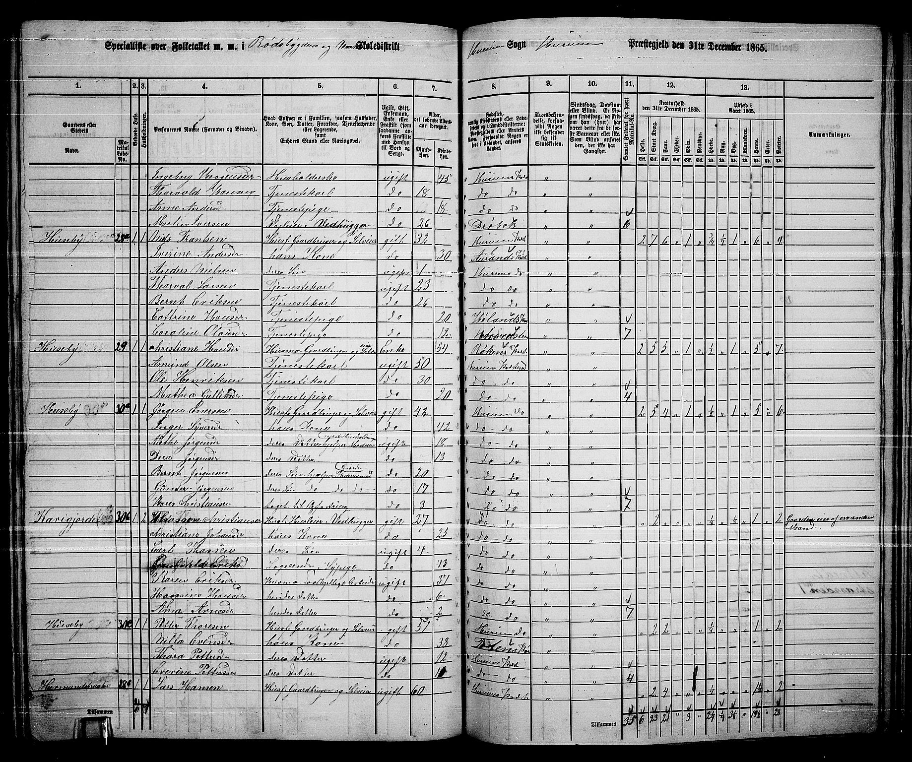 RA, 1865 census for Hurum, 1865, p. 64