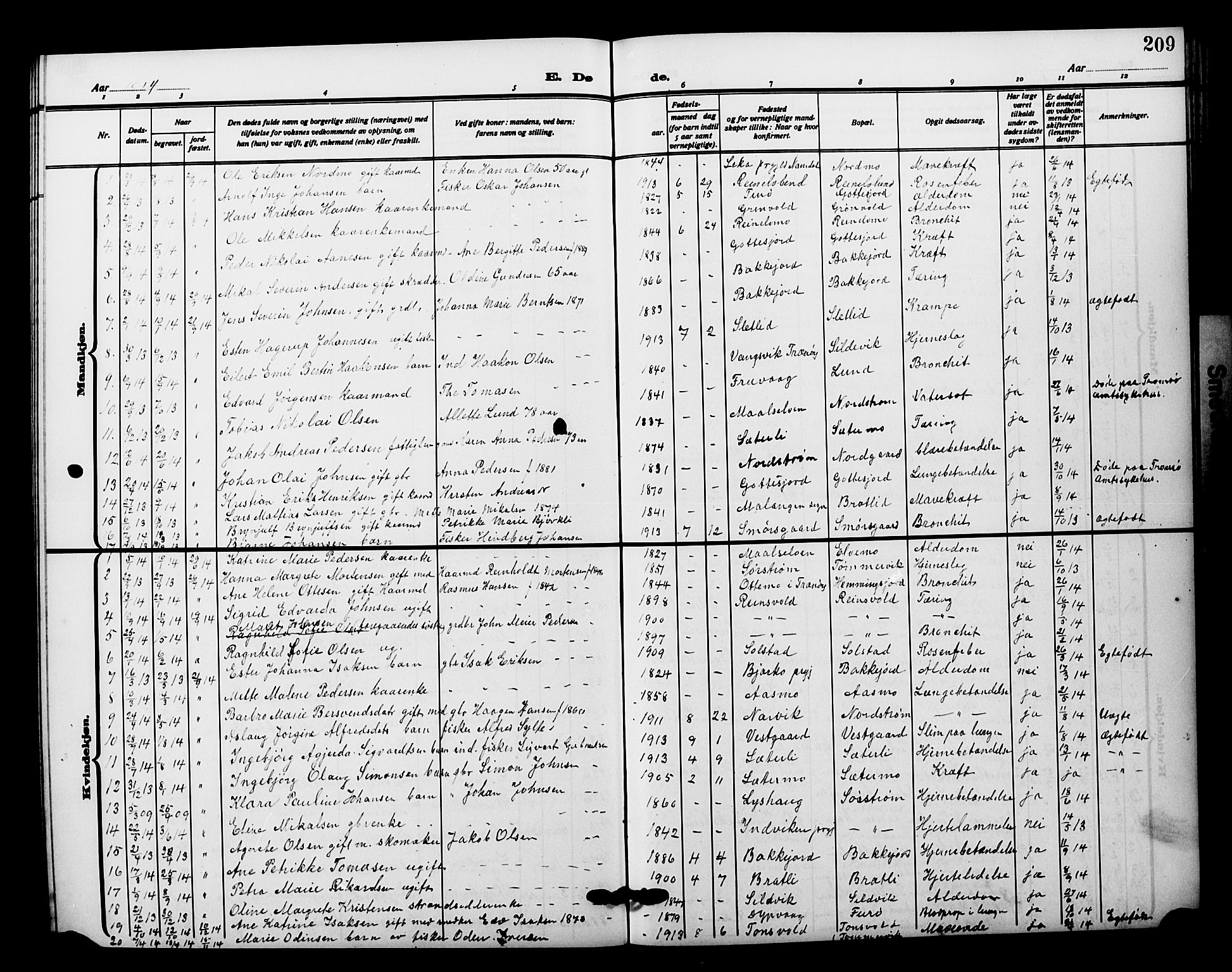 Tranøy sokneprestkontor, SATØ/S-1313/I/Ia/Iab/L0023klokker: Parish register (copy) no. 23, 1913-1928, p. 209