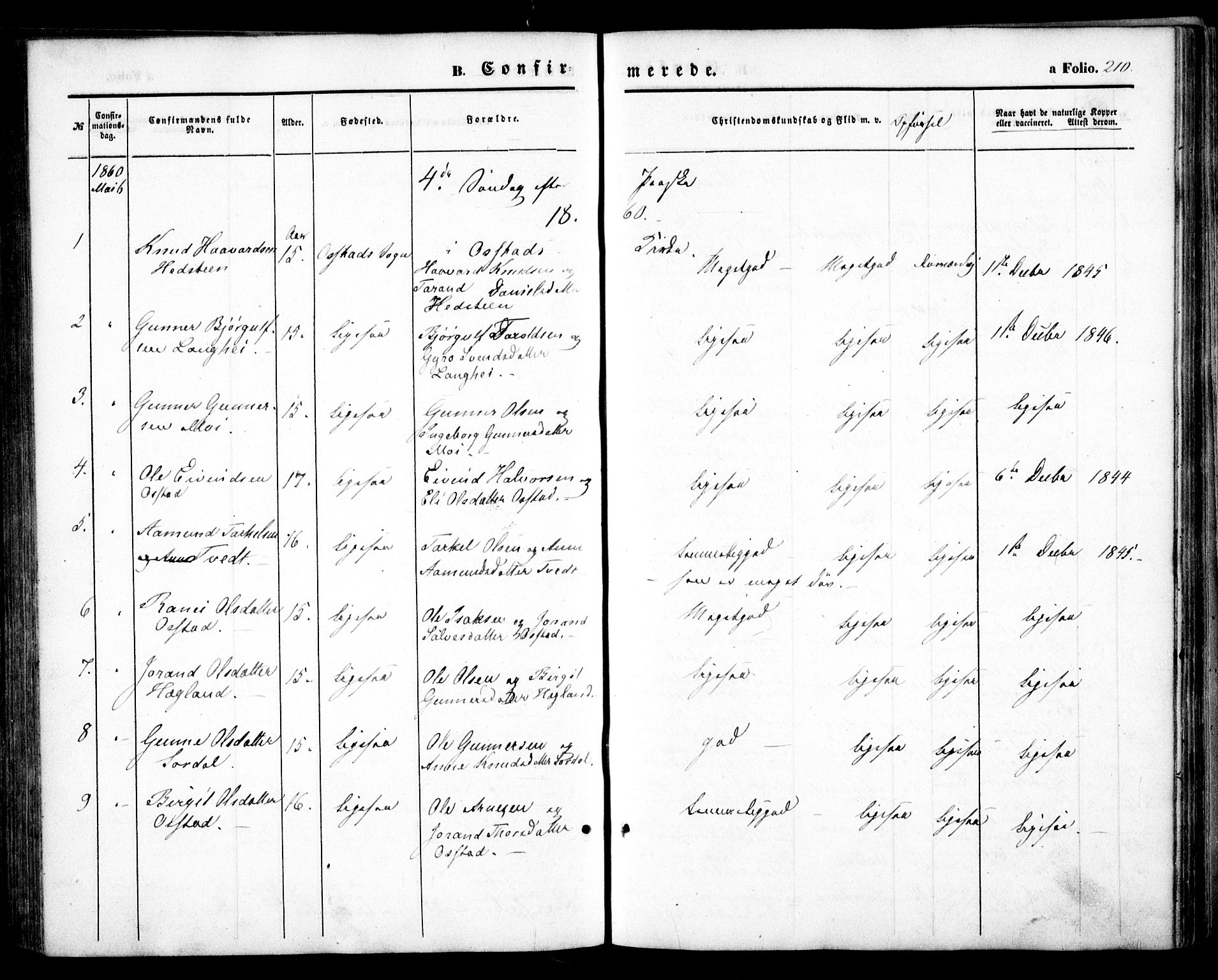 Bygland sokneprestkontor, AV/SAK-1111-0006/F/Fa/Fab/L0005: Parish register (official) no. A 5, 1859-1873, p. 210