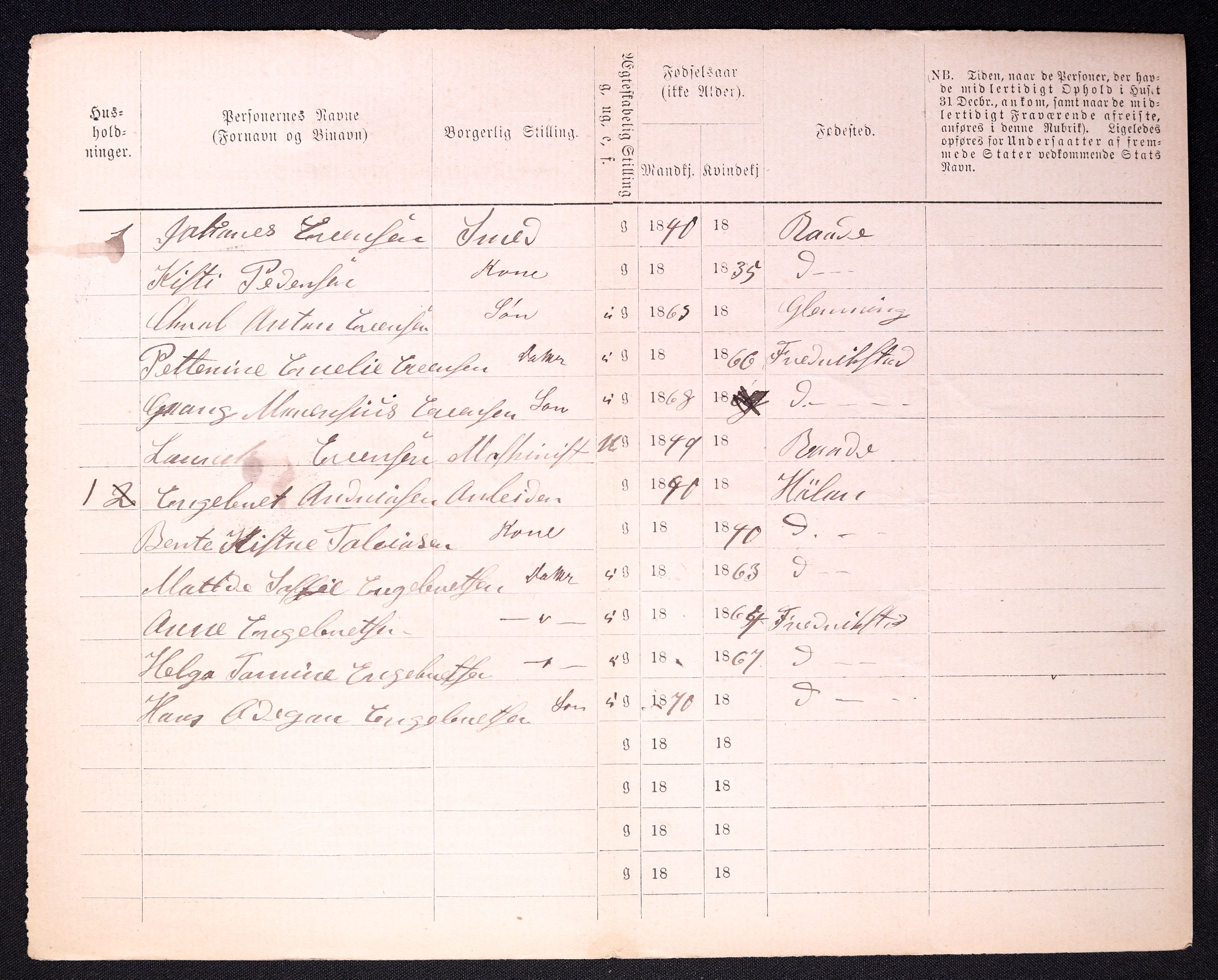 RA, 1870 census for 0103 Fredrikstad, 1870, p. 1328