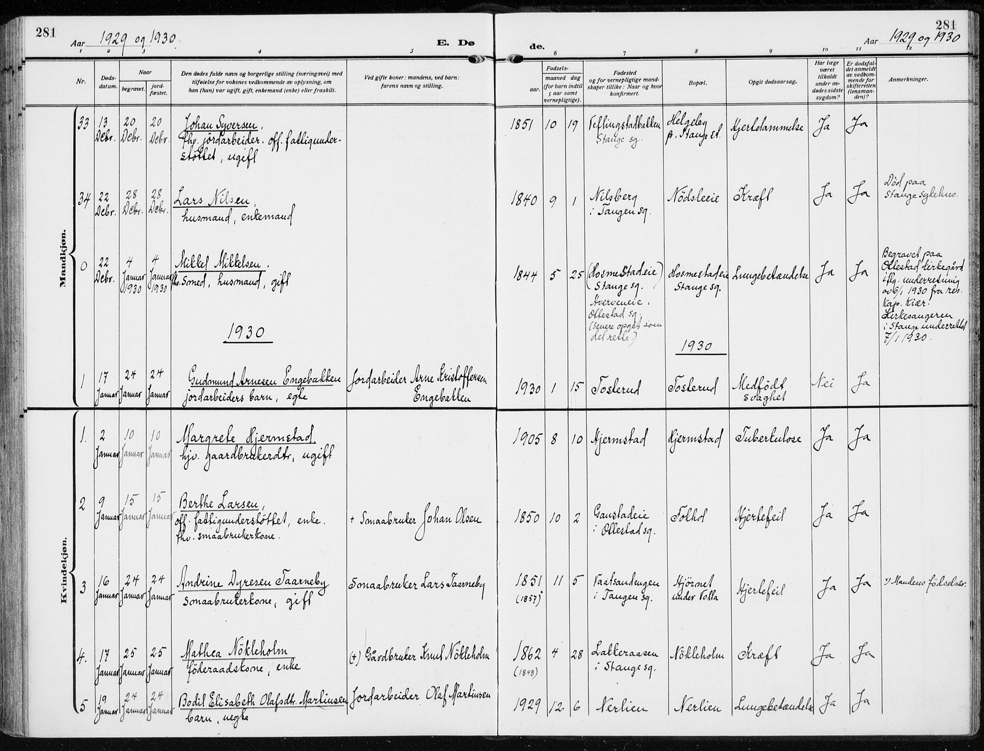 Stange prestekontor, SAH/PREST-002/K/L0026: Parish register (official) no. 26, 1923-1937, p. 281