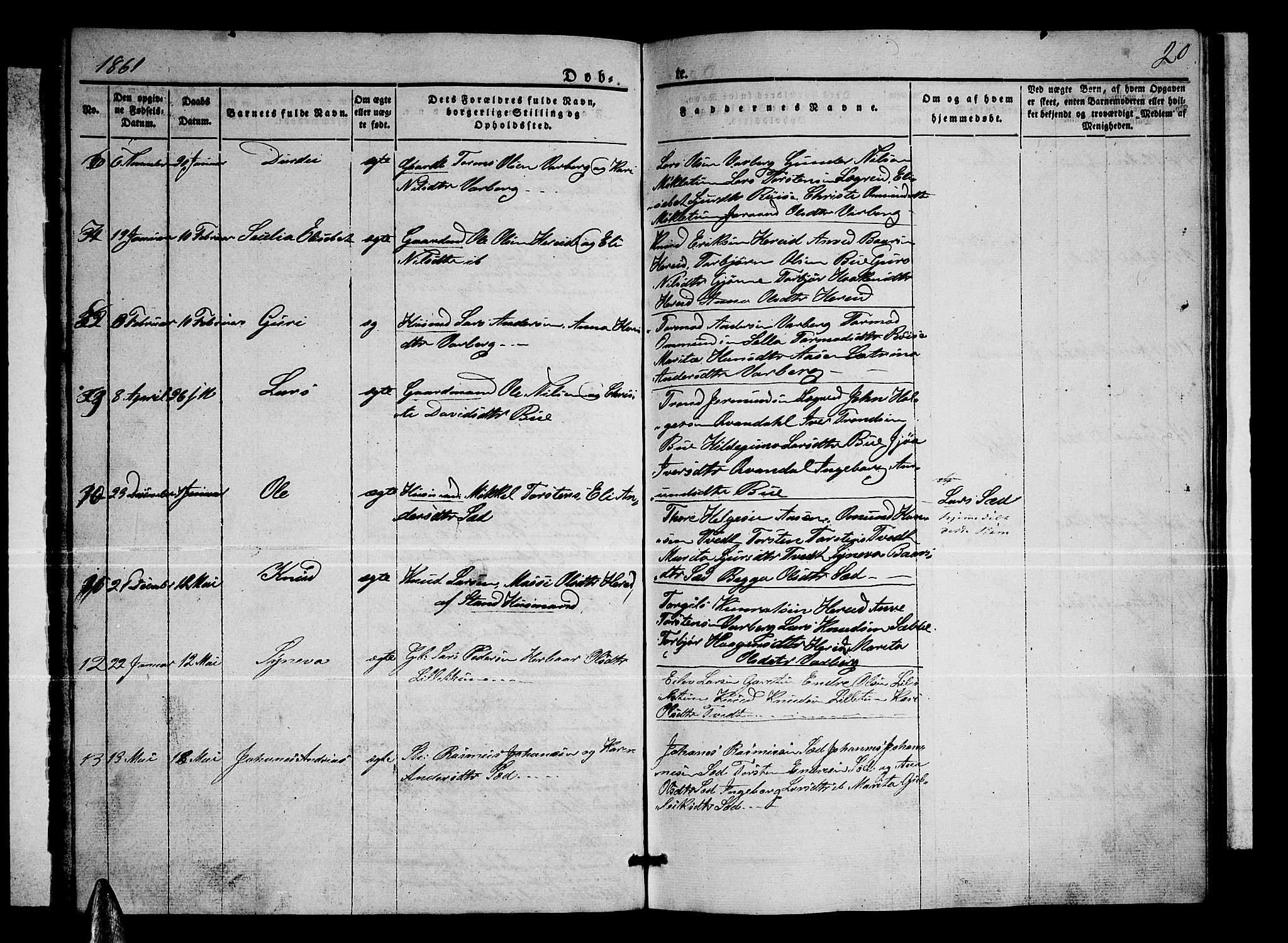 Ullensvang sokneprestembete, SAB/A-78701/H/Hab: Parish register (copy) no. C 1, 1855-1871, p. 20