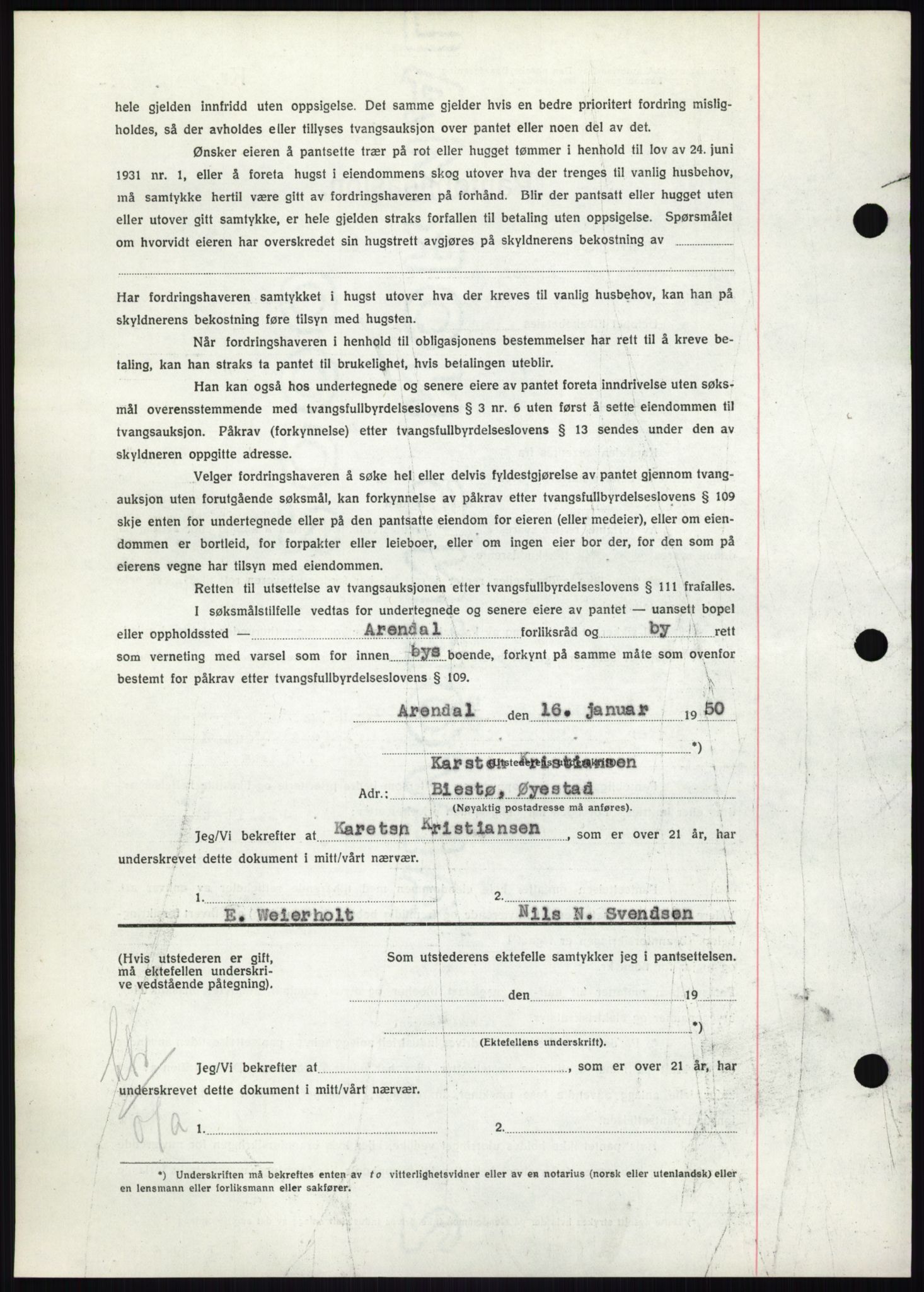 Nedenes sorenskriveri, AV/SAK-1221-0006/G/Gb/Gbb/L0007: Mortgage book no. B7, 1949-1950, Diary no: : 126/1950