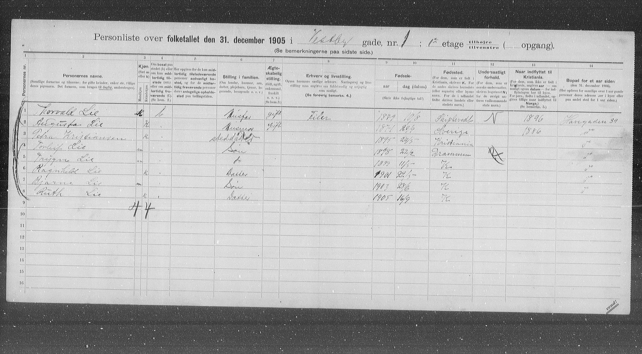 OBA, Municipal Census 1905 for Kristiania, 1905, p. 64314