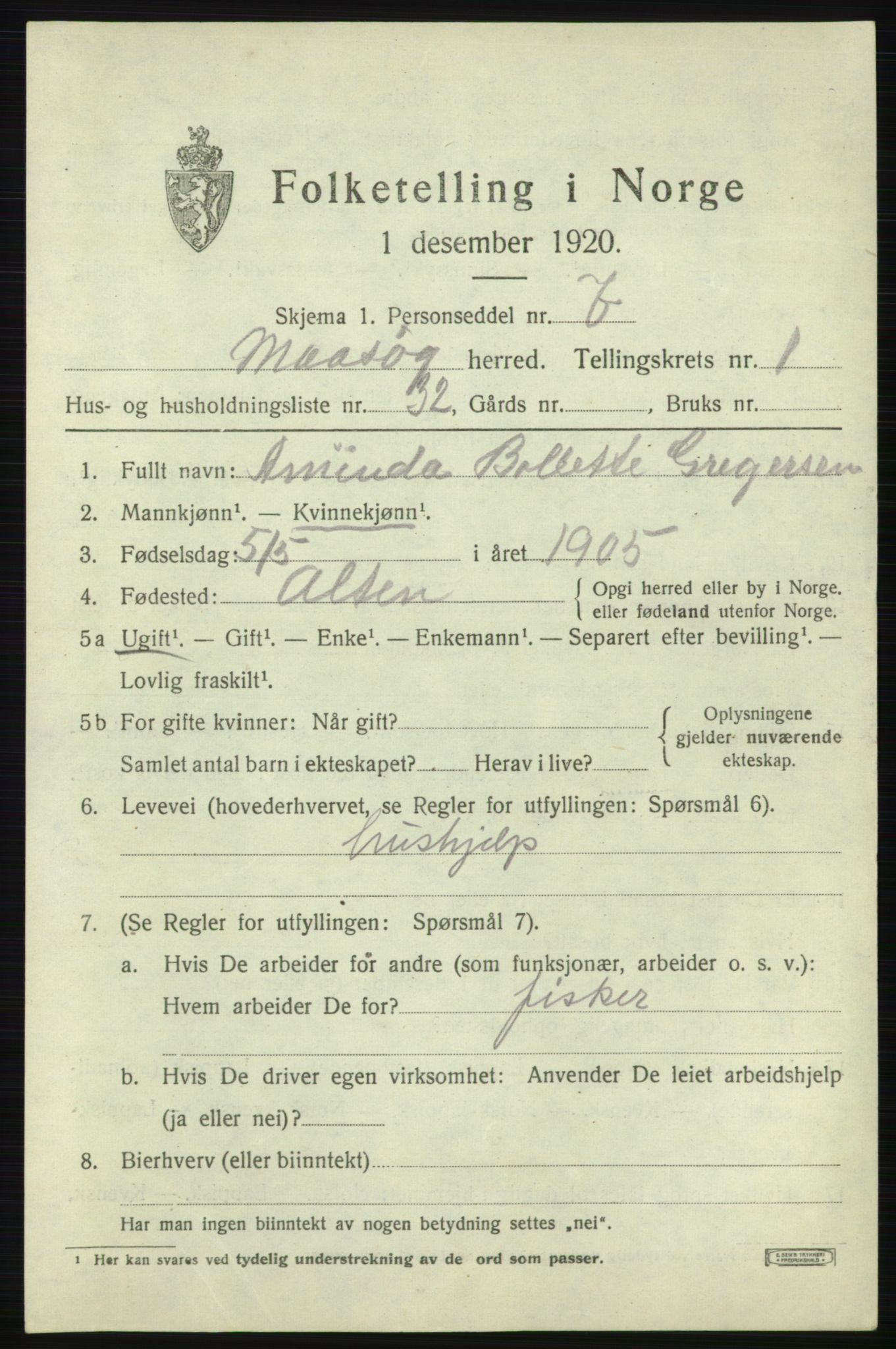 SATØ, 1920 census for Måsøy, 1920, p. 1178