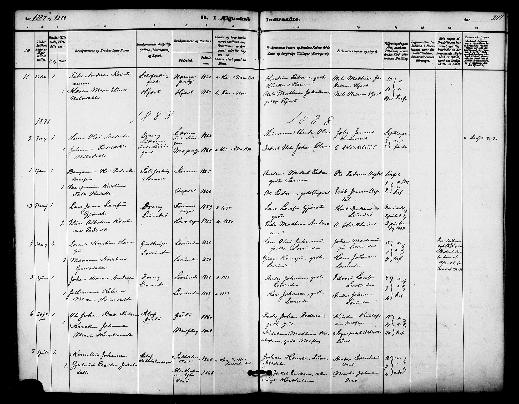 Ministerialprotokoller, klokkerbøker og fødselsregistre - Nordland, SAT/A-1459/839/L0568: Parish register (official) no. 839A05, 1880-1902, p. 274