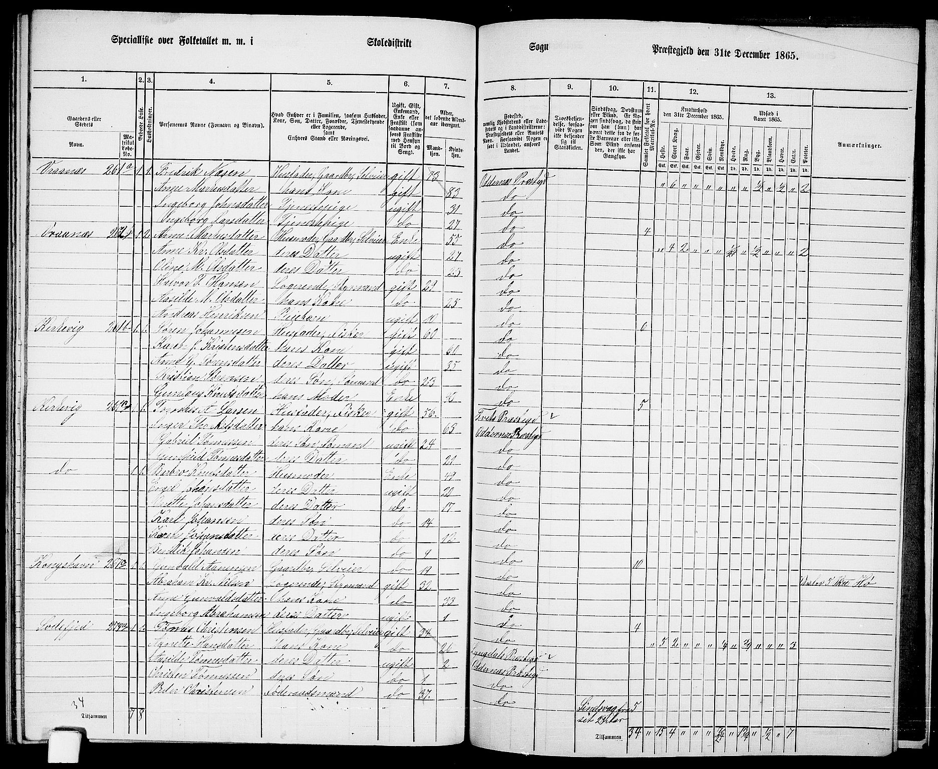 RA, 1865 census for Oddernes, 1865, p. 149