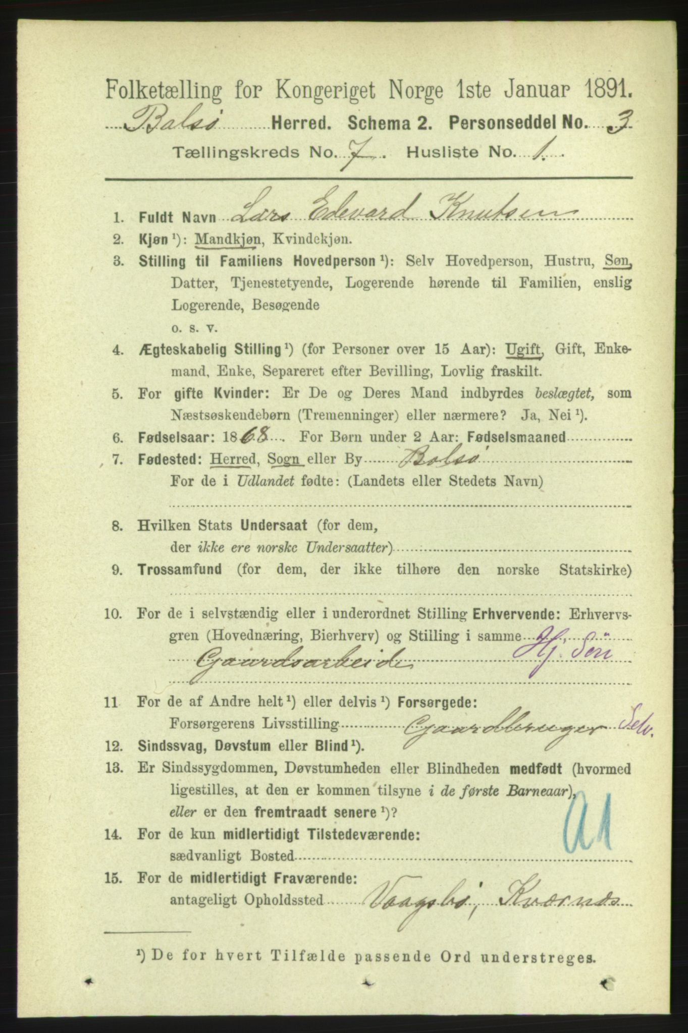 RA, 1891 census for 1544 Bolsøy, 1891, p. 4193