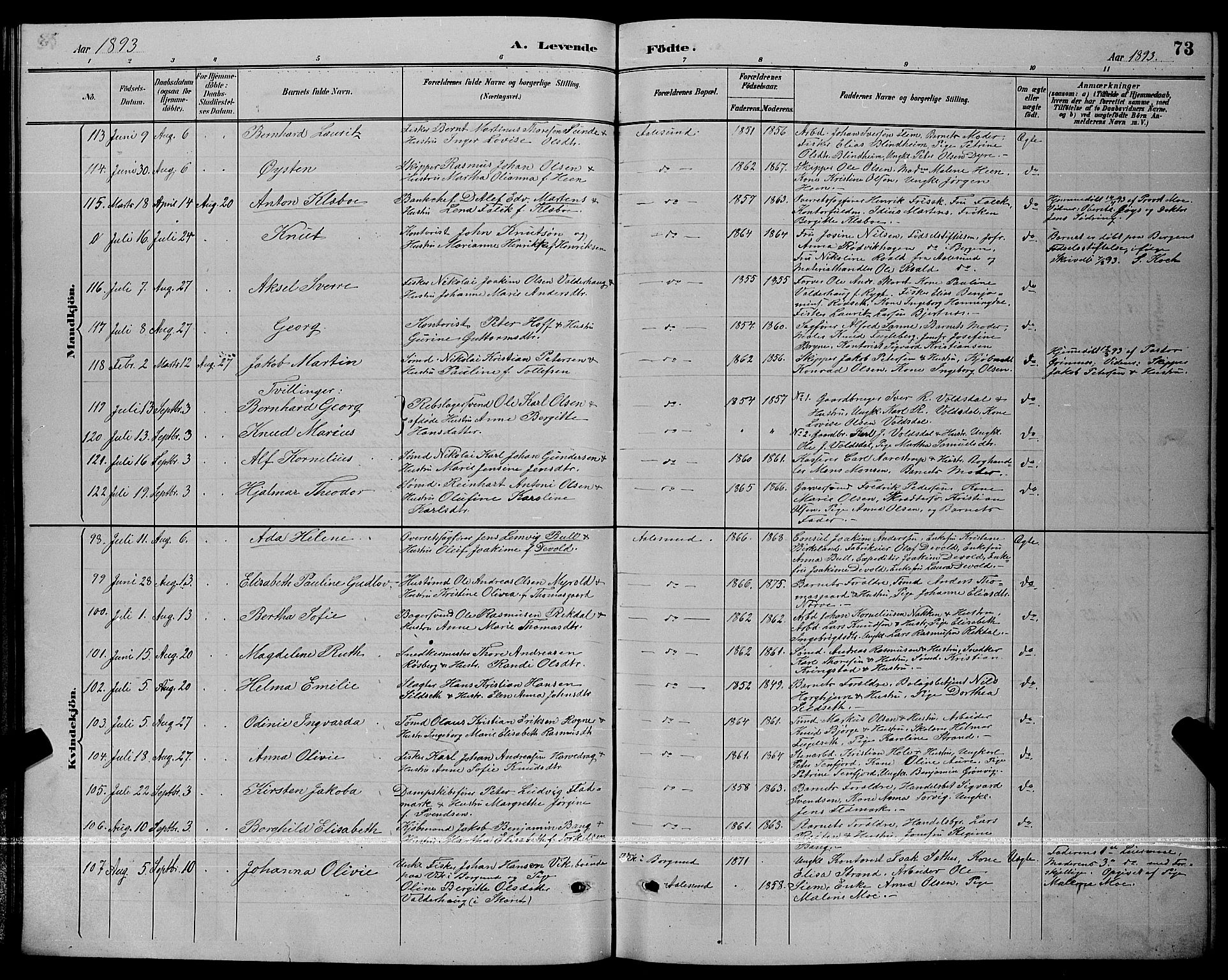 Ministerialprotokoller, klokkerbøker og fødselsregistre - Møre og Romsdal, AV/SAT-A-1454/529/L0467: Parish register (copy) no. 529C04, 1889-1897, p. 73