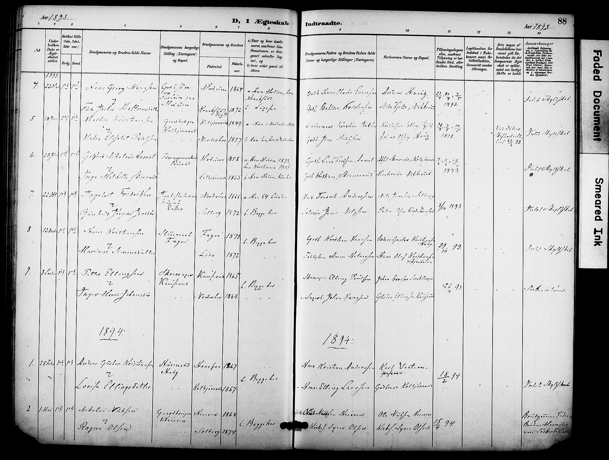 Hole kirkebøker, SAKO/A-228/F/Fb/L0002: Parish register (official) no. II 2, 1892-1906, p. 88