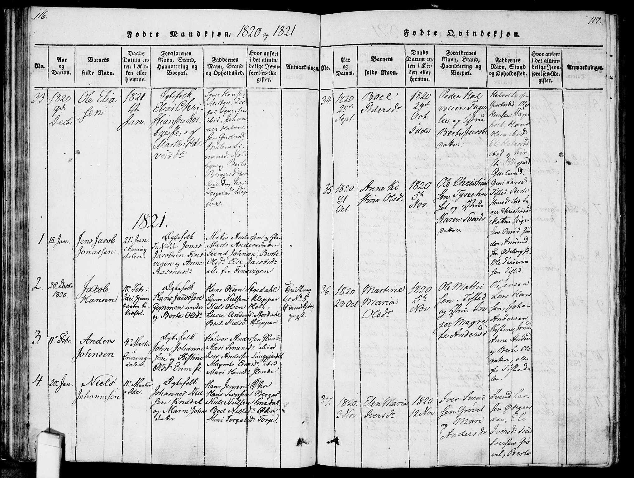 Idd prestekontor Kirkebøker, AV/SAO-A-10911/F/Fc/L0002: Parish register (official) no. III 2, 1815-1831, p. 116-117